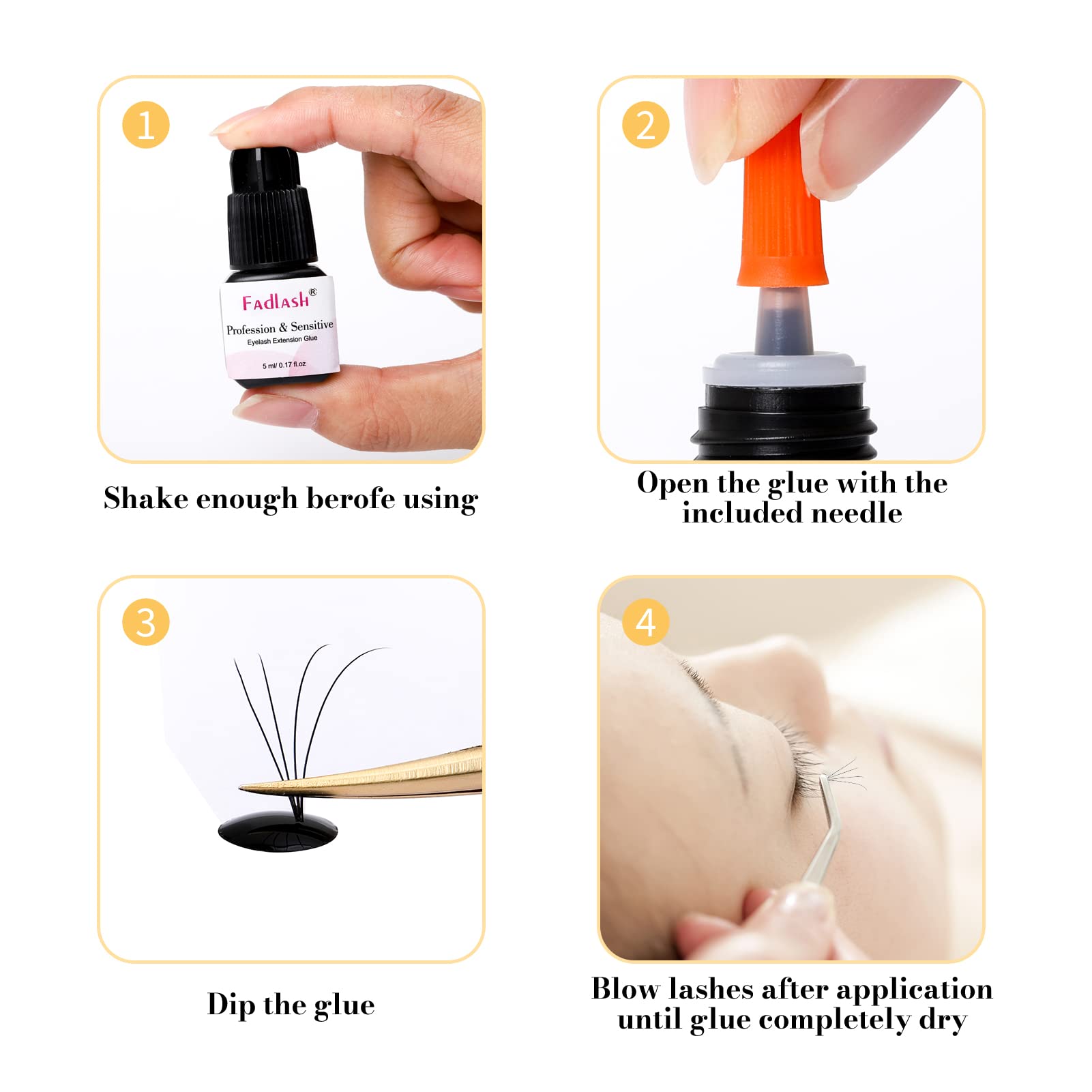 FADLASH Professional Eyelash Extension Glue - Extra Strong 5ml Lash Adhesive with 1 Second Dry Time & 8 Week Retention | Maximum Bonding Power for Salon Use | Perfect for Volume, Classic & Hybrid Lash Extensions