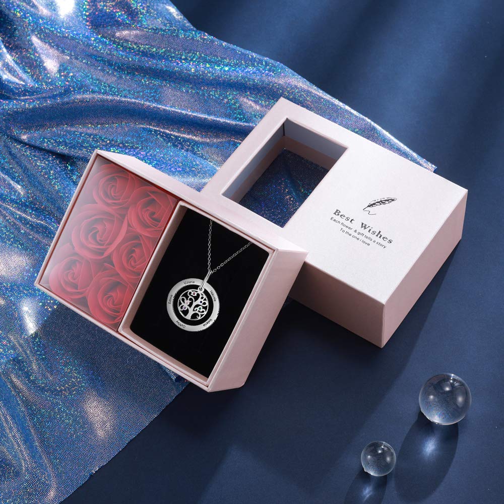 Personalized Tree of Life Necklace for Women - Custom Mother & Grandmother Jewelry with 2-9 Simulated Birthstones & Engraved Names - Meaningful Gift for Mom, Birthday, Anniversary & Mother's Day - Perfect for Family Reunions, Special Occasions & Everyday Wear