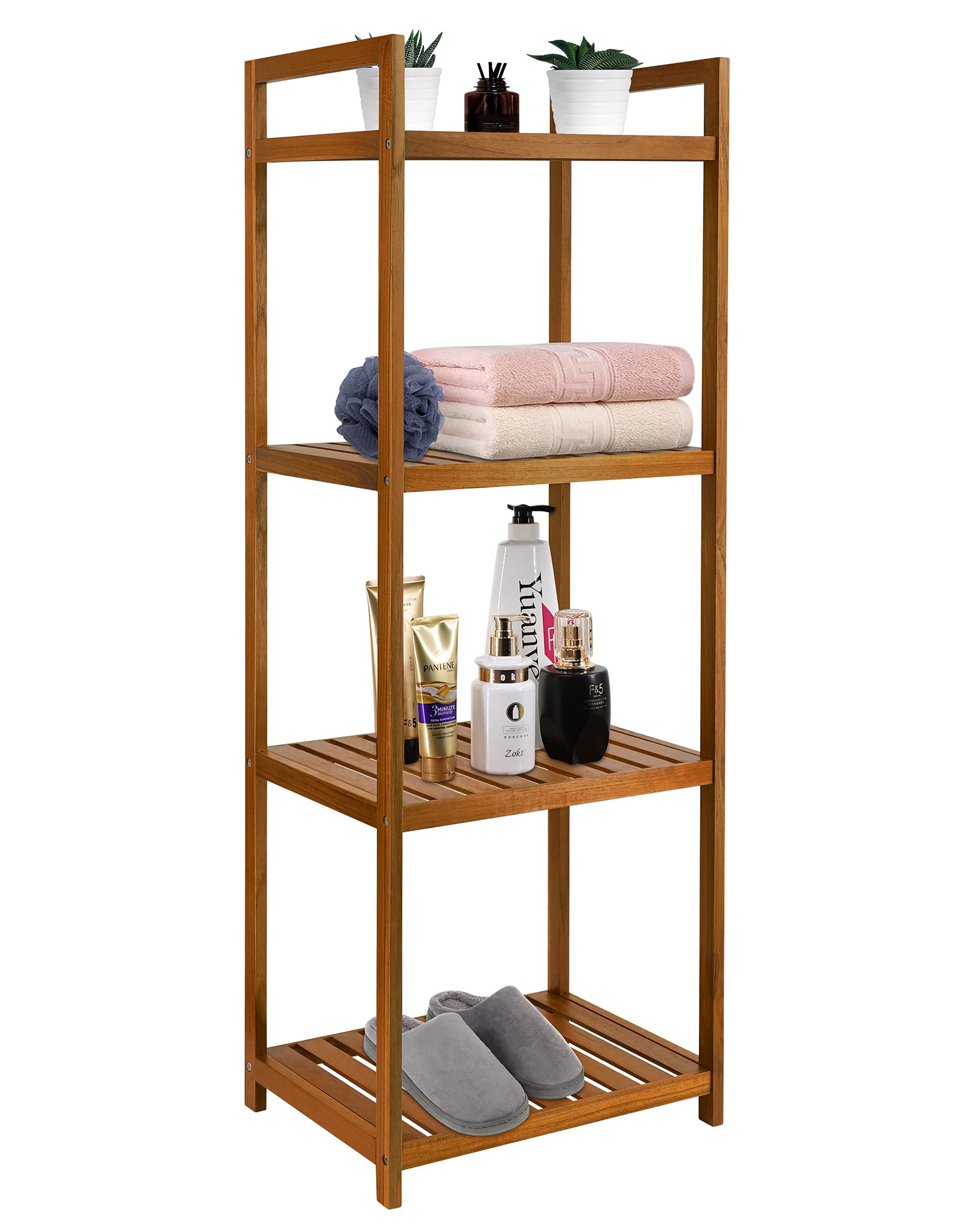 **Utoplike 4-Tier Teak Wood Bathroom Shelf Organizer – Freestanding Shower Caddy for Bathroom, Kitchen & Office – Space-Saving Storage for Toiletries, Spices & Office Supplies**    *(Perfect for Small Bathrooms, Spa-Like Showers, Pantry Organization & Clutter-Free Workspaces)*