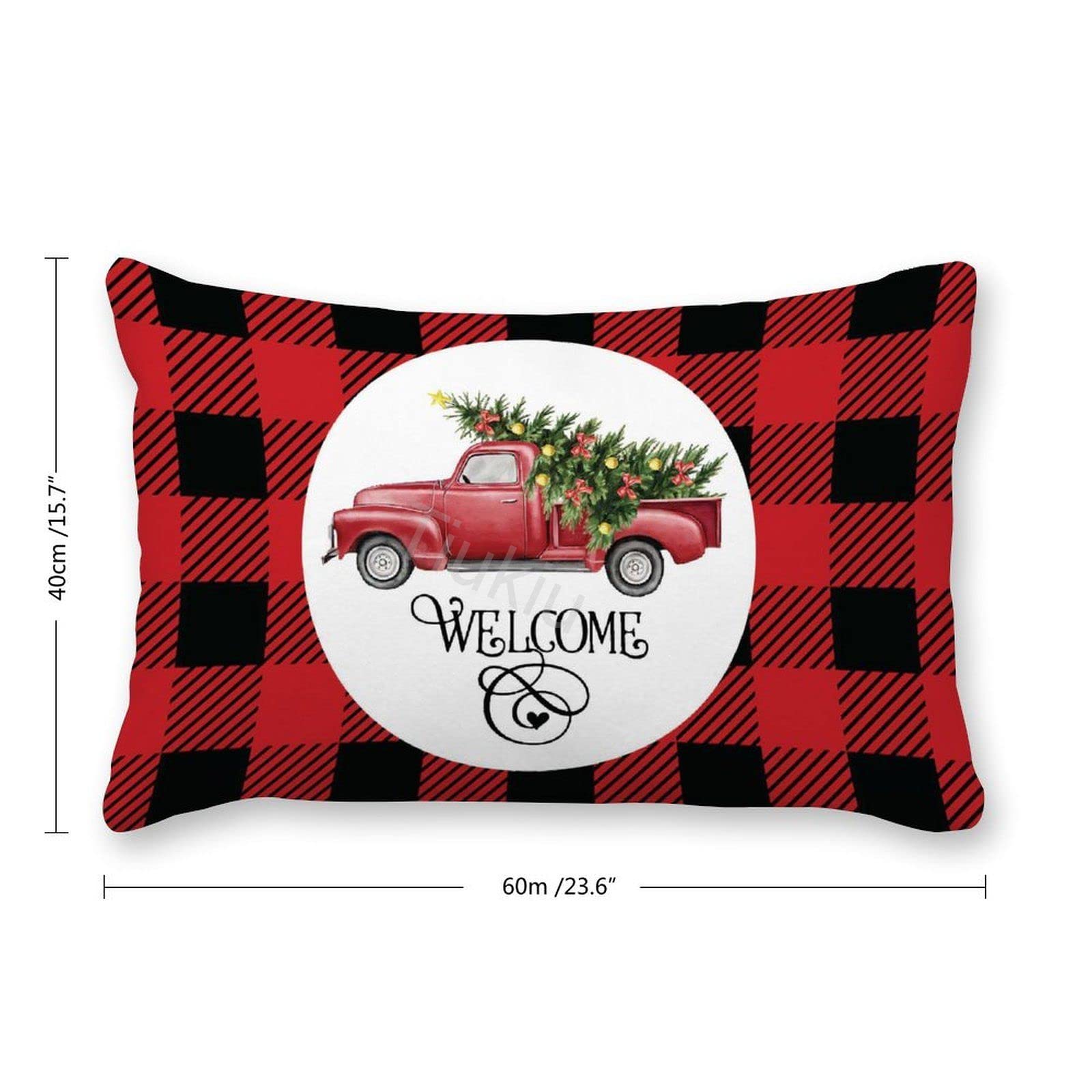 2 Pack Decorative Lumbar Pillow Covers - 16x24 Inch Red Truck Plaid Canvas Christmas Throw Pillow Cases for Couch, Sofa & Bed - Perfect for Living Room, Holiday Decor & Seasonal Home Accents