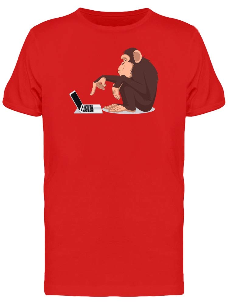 Smartprints Men's Chimpanzee Using Computer Graphic T-Shirt - Funny Casual Tee for Tech Lovers & Animal Fans