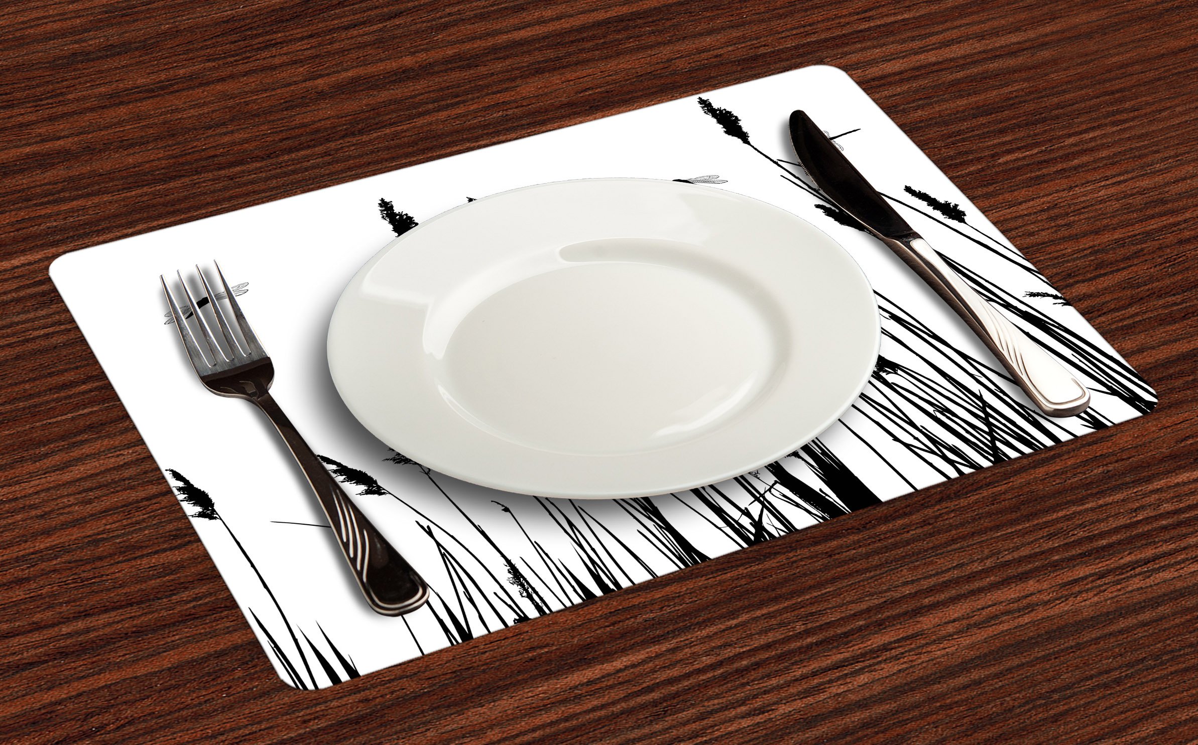 Ambesonne Dragonfly Place Mats Set of 4 - Wheat Field Autumn Harvest Design, Washable Fabric Table Mats for Dining Room & Kitchen Decor (Black & White) | Perfect for Fall Dinner Parties, Thanksgiving Decorations, and Nature-Themed Home Decor