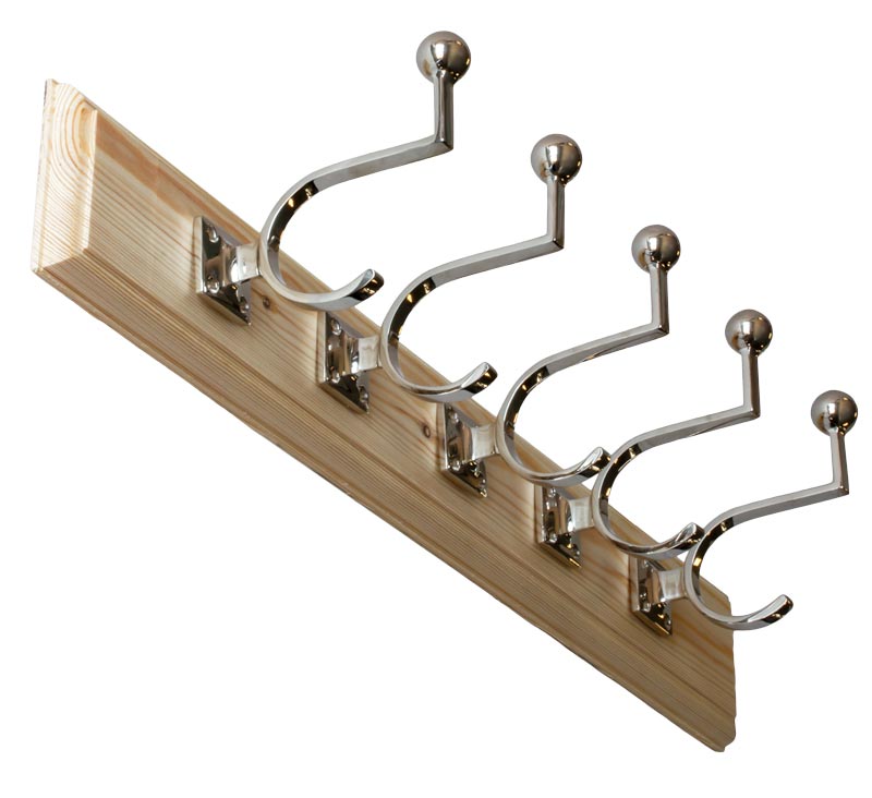 Kroklist 65 cm Wooden Coat Hanger with Hooks - Fehrlins 3228 Nickel Finish for Closet & Wardrobe Organization