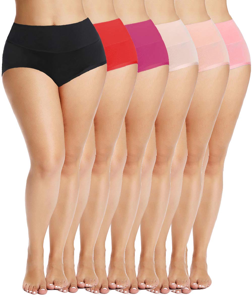 Bycc Bynn Women's Stretch Cotton Underwear - Plus Size High Waisted Tummy Control Panties Briefs (6 Pack) - Comfortable Everyday Wear for Work, Yoga & Sleep