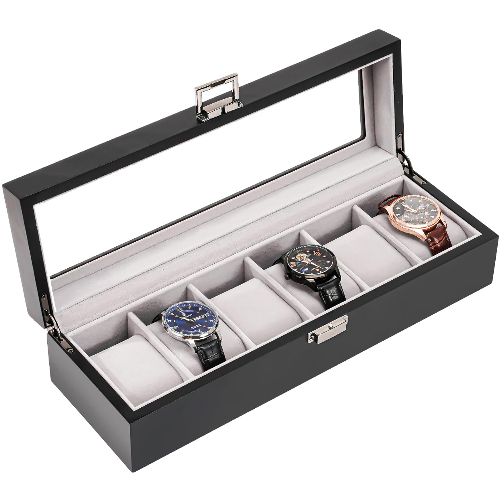 ProCase Wooden Watch Box for Men - 6 Slot Display Case with Glass Lid, Perfect for Father's Day Gifts & Watch Storage
