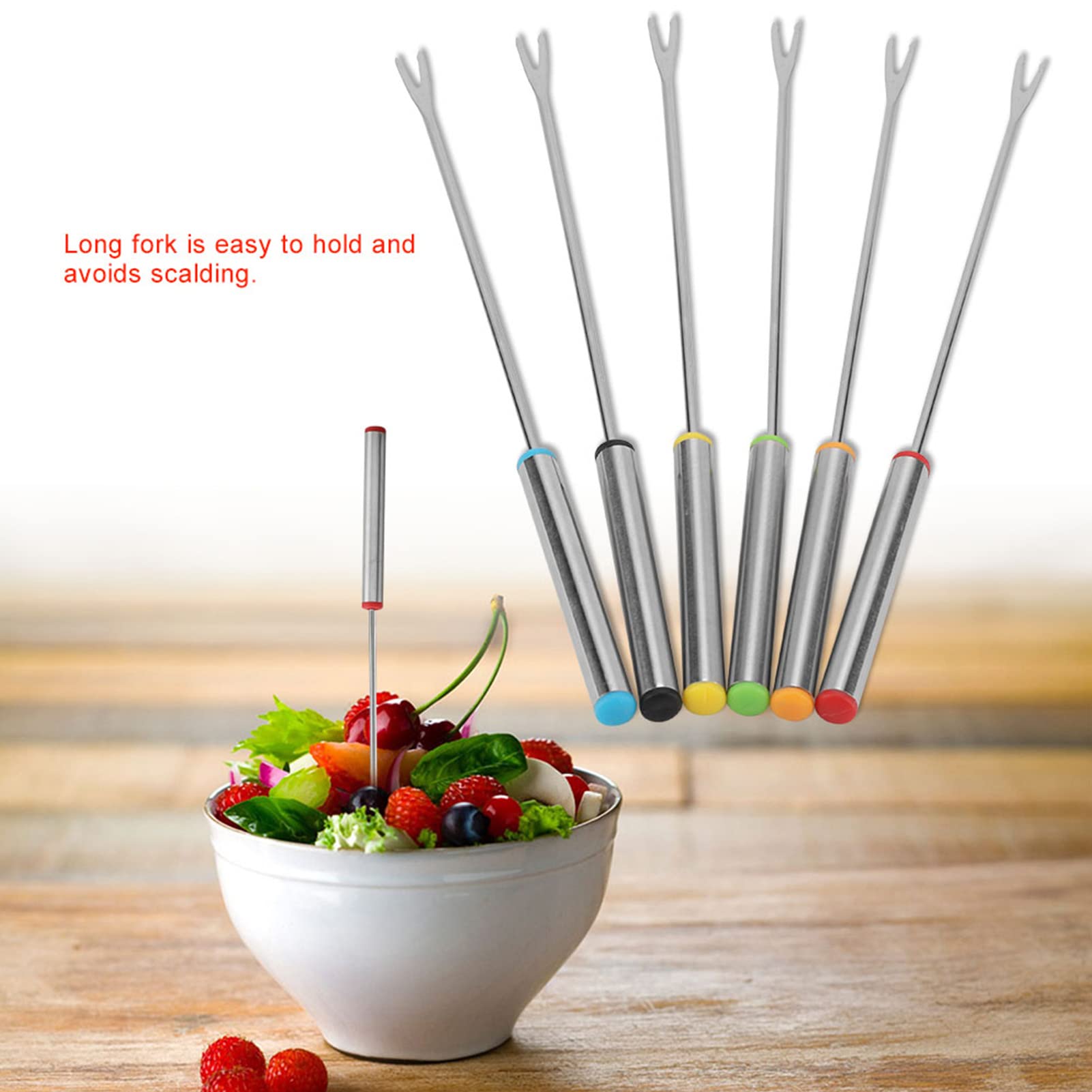 6-Piece Stainless Steel Fondue Forks Set for Chocolate, Cheese & Dessert - Durable Kitchen Tools & Tableware for Parties, Dinner & Entertaining