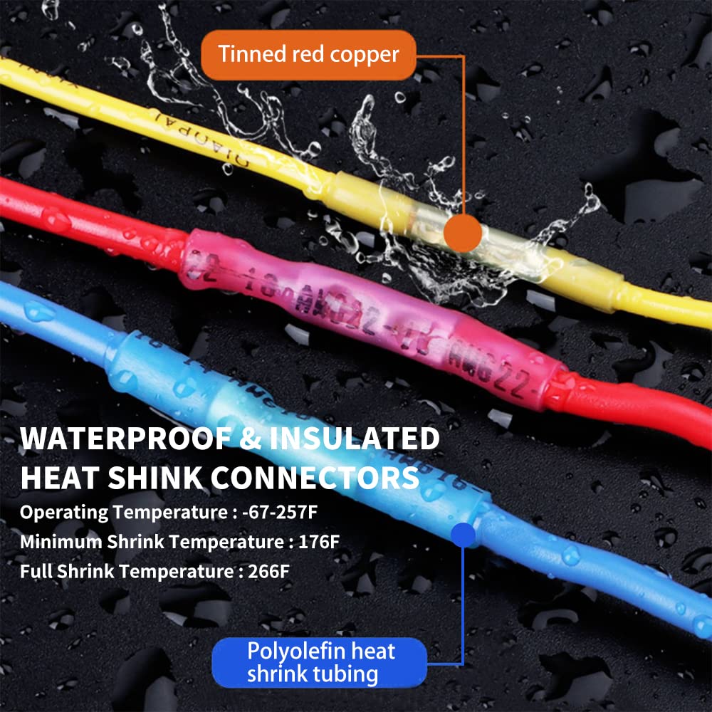 200 Pcs Red Heat Shrink Butt Wire Connectors 22-16 AWG - Waterproof Insulated Electrical Crimp Terminals for Automotive, Marine, Boat & Car Wiring - Perfect for DIY Repairs, Electrical Projects and Waterproof Connections