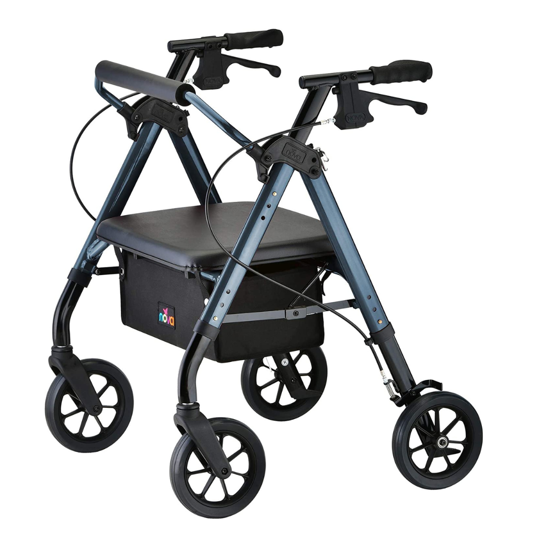 Heavy Duty Star 8 Rollator Walker for Seniors & Bariatric Patients - Foldable Mobility Aid with Seat & Basket for Indoor/Outdoor Use