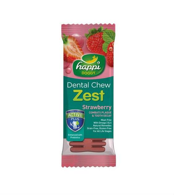 Happi Doggy ZEST Dental Chews for Dogs - Strawberry Flavor | Tartar Control & Fresh Breath | Perfect for Small, Medium & Large Breeds | Great for Daily Oral Care & Training Treats