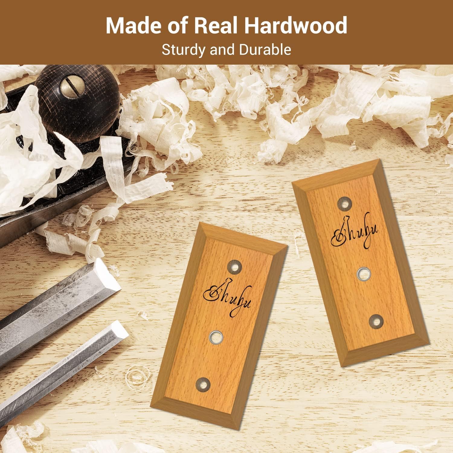Ohuhu 2-Pack Rotatable Hardwood Guitar Wall Hanger with Screws - Adjustable Stopper Hook Holder for Acoustic, Electric Guitar, Bass, Banjo, Ukulele & Mandolin - Perfect for Home, Studio & Music Room Organization (Natural Wood)