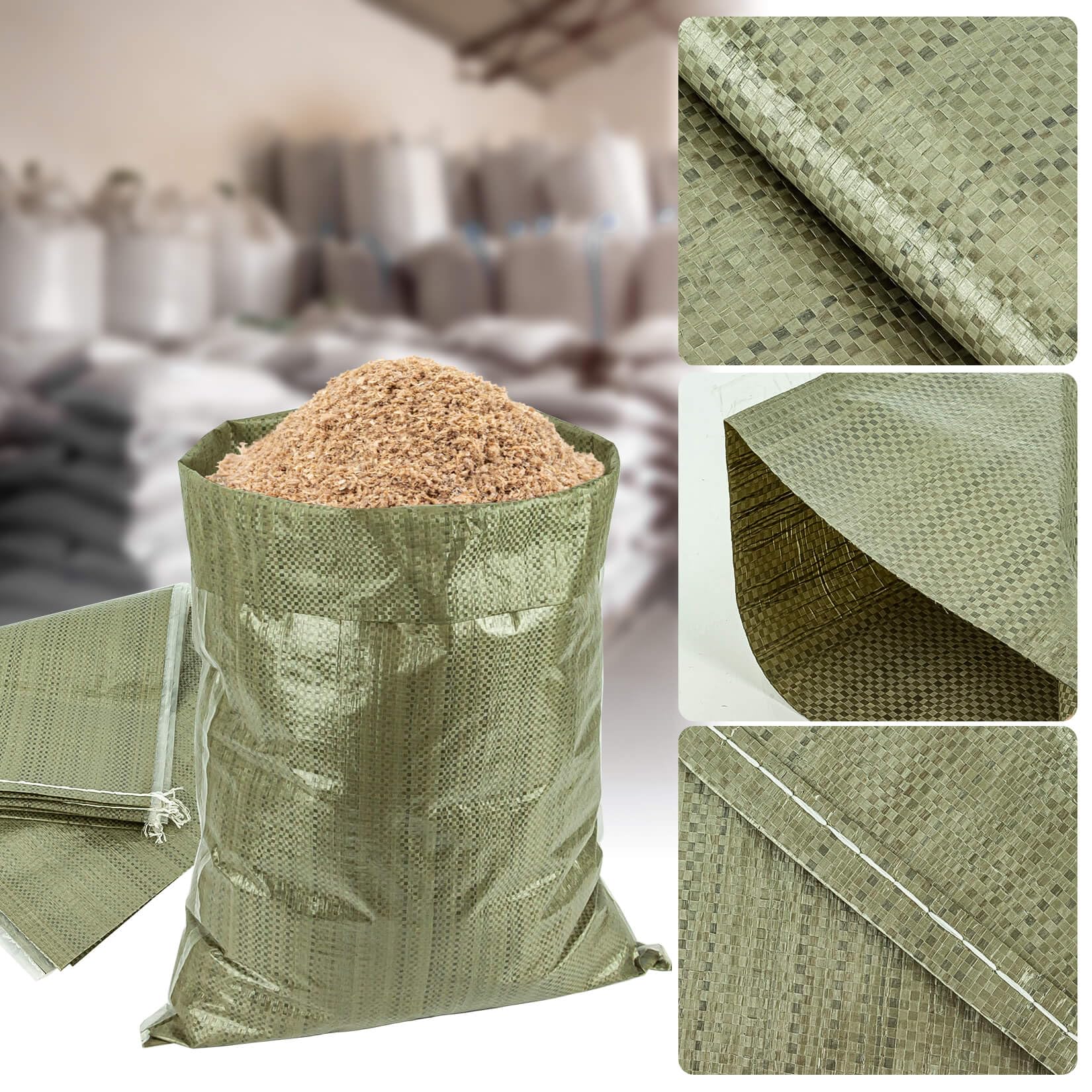 10PCS Heavy Duty Green Woven Polypropylene Sand Bags - Tear Resistant Empty Sandbags for Hurricane Protection, Flood Control, Construction Projects & Dry Material Storage | Emergency Preparedness, Garden Use & DIY Projects