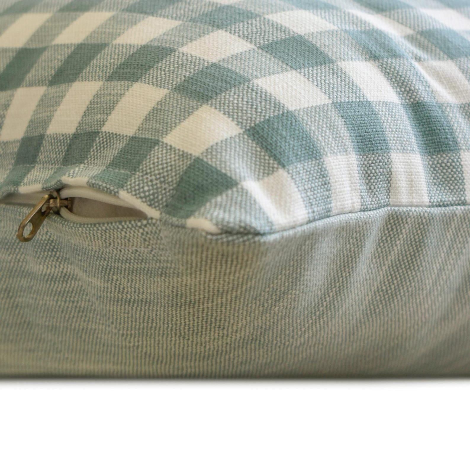 Aqua Cotton Lumbar Pillow Cover - Breathable Grid Loom Design for Sofa, Bed & Office - Home Decor Cushion Case for Back Support and Comfort