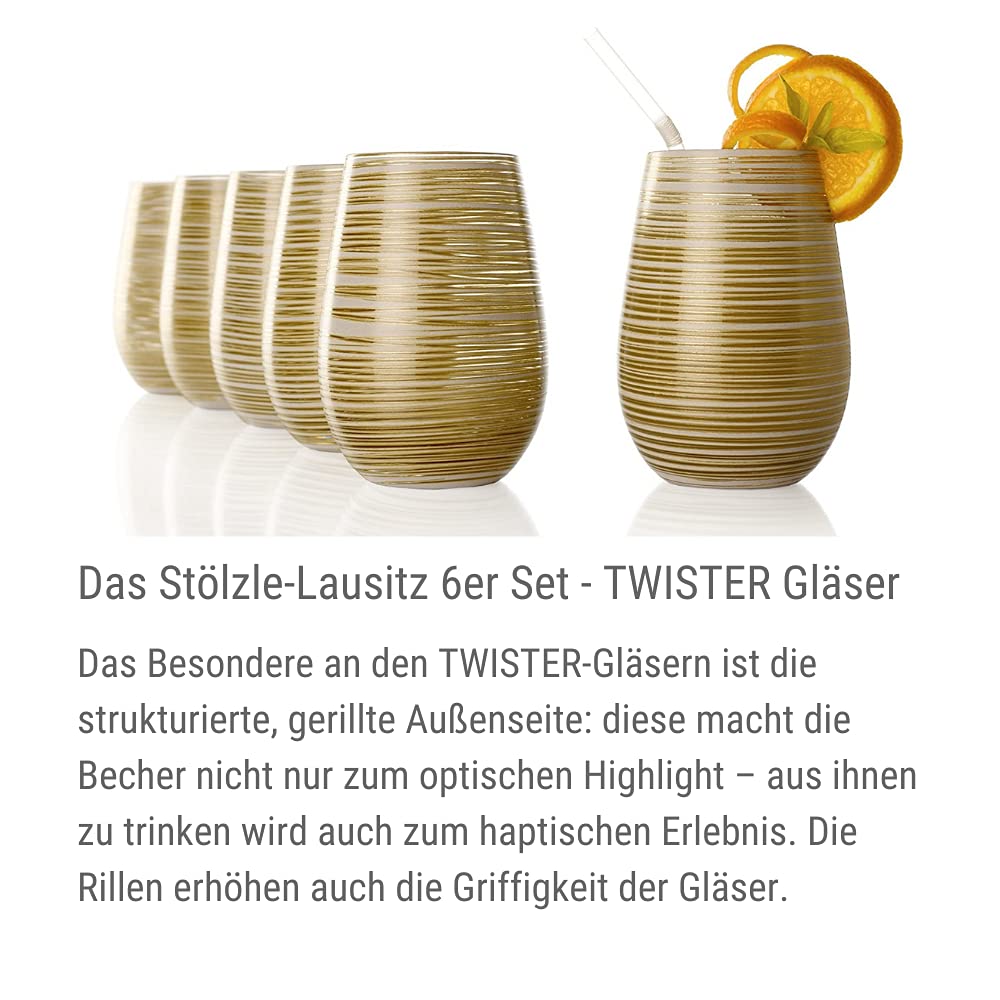 Stölzle Lausitz TWISTER 465ml White Gold Drinking Glasses Set of 6 | Dishwasher Safe & High Shock Resistant | Universal Water, Juice & Cocktail Glasses for Home, Bar & Restaurant Use