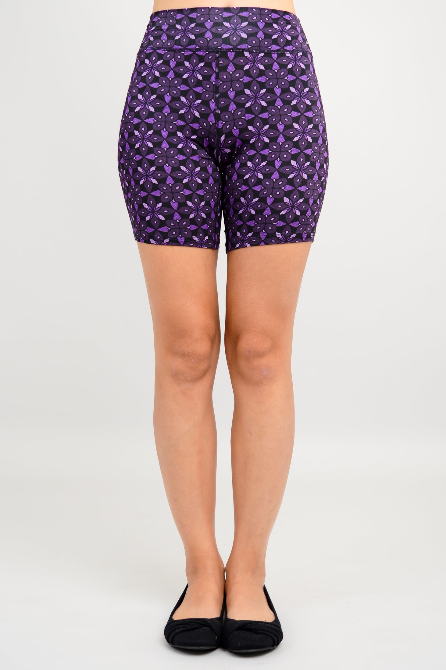 Hallie Women's Shorts - Geo Flower Print, Soft Bamboo Fabric - Perfect for Summer, Yoga, and Casual Wear