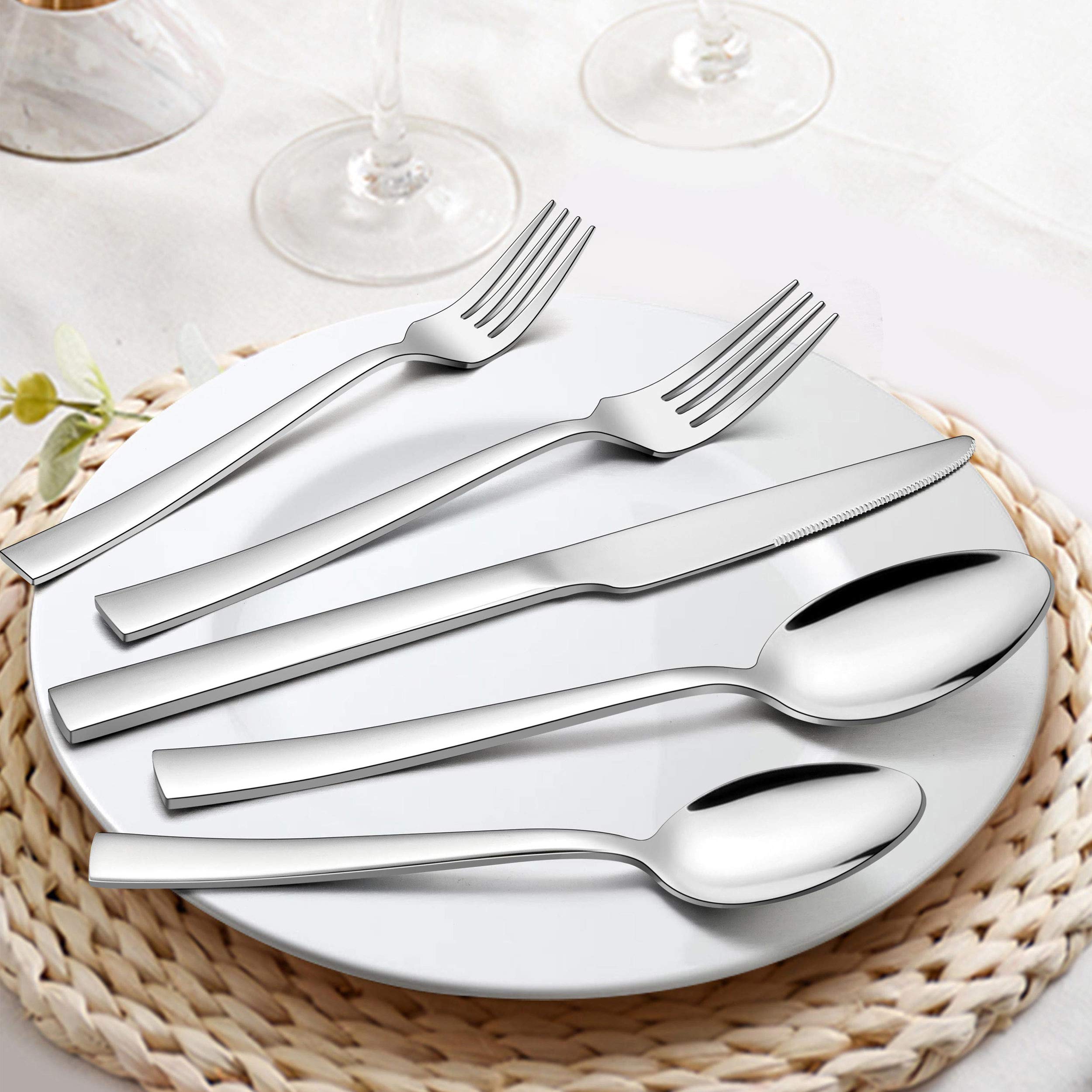 60-Piece Stainless Steel Flatware Set with Organizer Tray - Square Cutlery for 12 People - Dishwasher Safe Silverware for Everyday Dining, Parties & Restaurants
