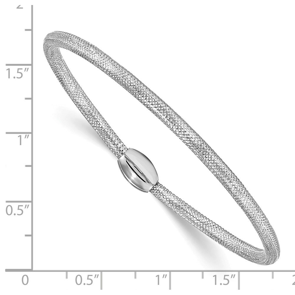 14K White Gold Polished Mesh Stretch Bracelet for Women - Elegant Adjustable Jewelry Gift for Birthday, Anniversary & Special Occasions