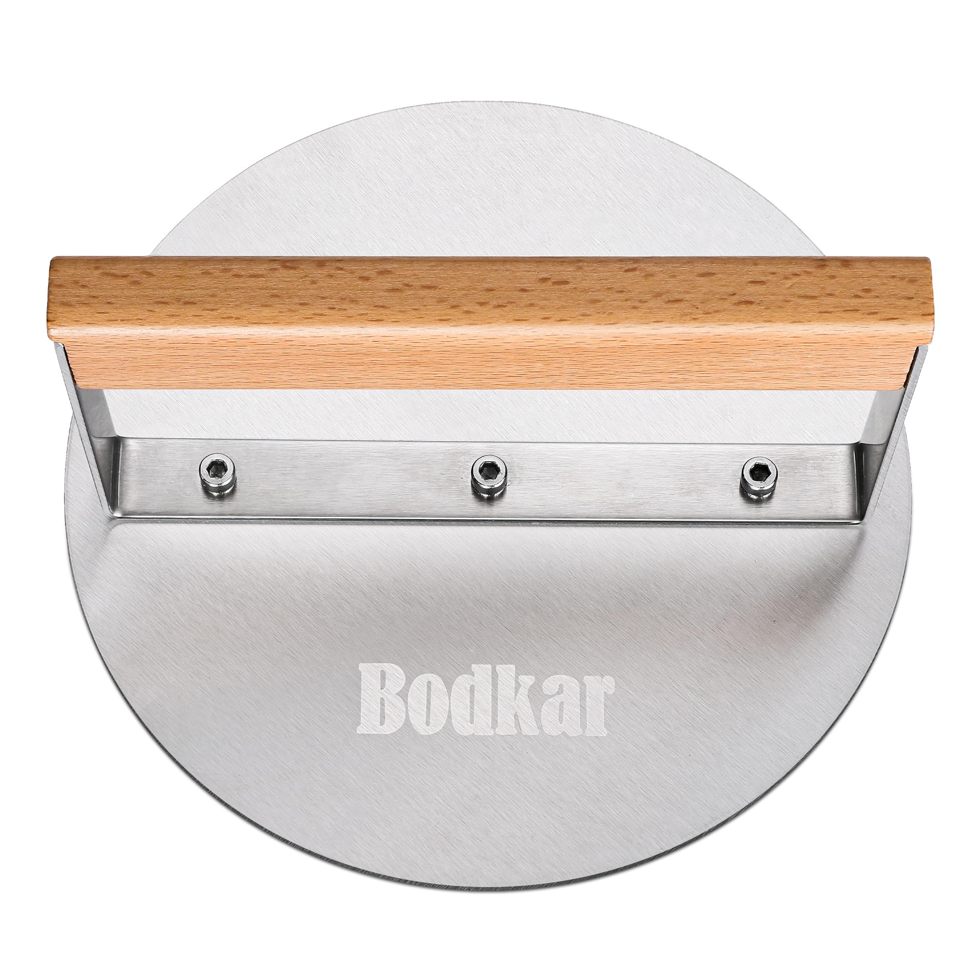 Stainless Steel Burger Press - 6 Inch Round Hamburger Smasher with Wooden Handle, Heavy Duty Grill Press & Meat Flattener for Perfect Patties - Ideal for Flat Top Griddle, BBQ Grill, Camping & Home Kitchen Cooking
