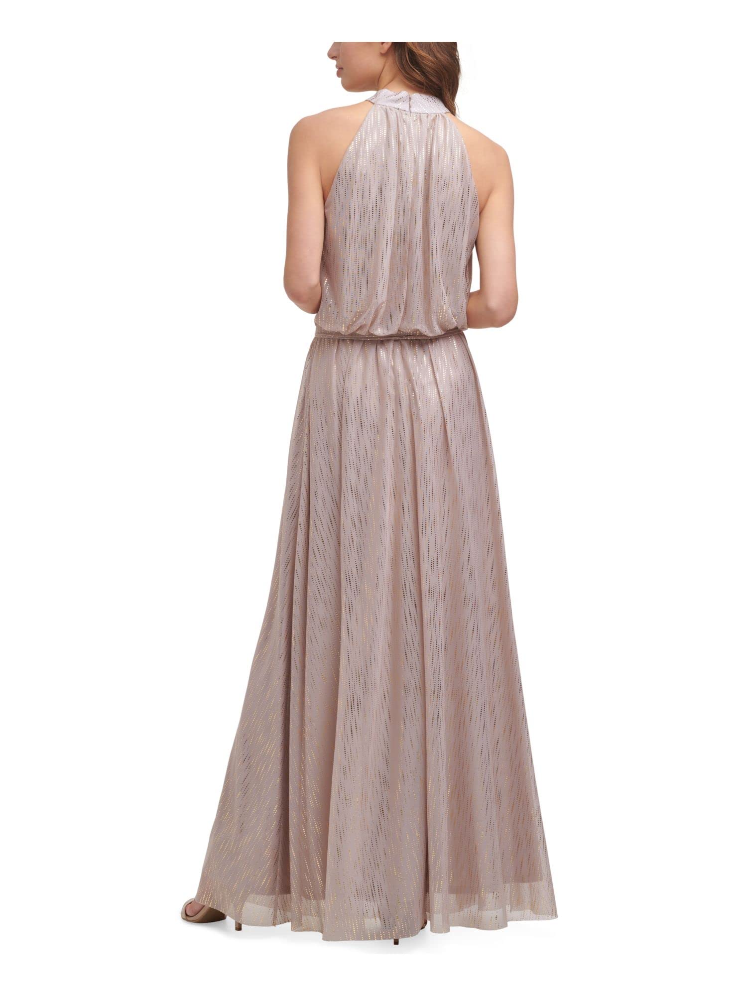Jessica Howard Women's Sleeveless Halter Maxi Blouson Dress with Tie Sash & Stand Collar - Elegant Summer Beach Wedding Guest Dress for Women