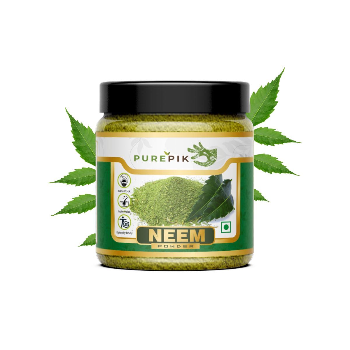 Pure Pik Organic Neem Powder 200g - Natural Neem Leaf Powder for Skin Care, Hair Growth & Face Mask | USDA Certified, Vegan, Chemical-Free | Perfect for DIY Beauty Treatments & Ayurvedic Remedies