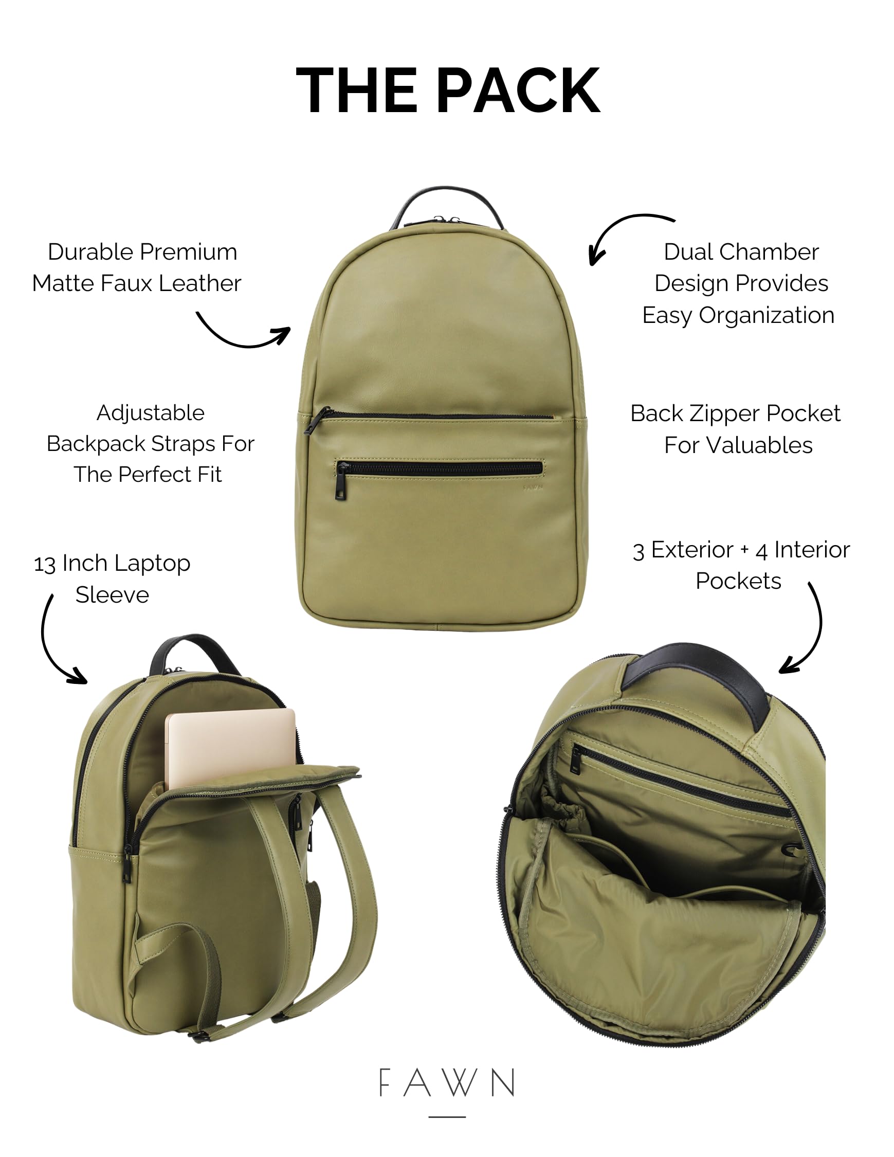 FAWN DESIGN Multipurpose Backpack for Women & Men - Waterproof Laptop Backpack with USB Charging Port, Travel & Work Backpack (Black) - Perfect for Commuting, College, Business Trips & Outdoor Adventures