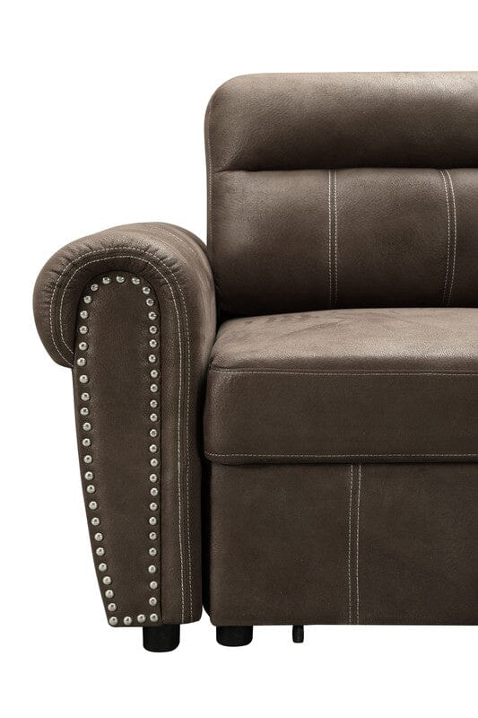 Ashton Reversible Sleeper Sectional Sofa with Chaise - Microfiber Upholstery in Saddle Brown | Perfect for Small Spaces, Living Rooms & Guest Rooms