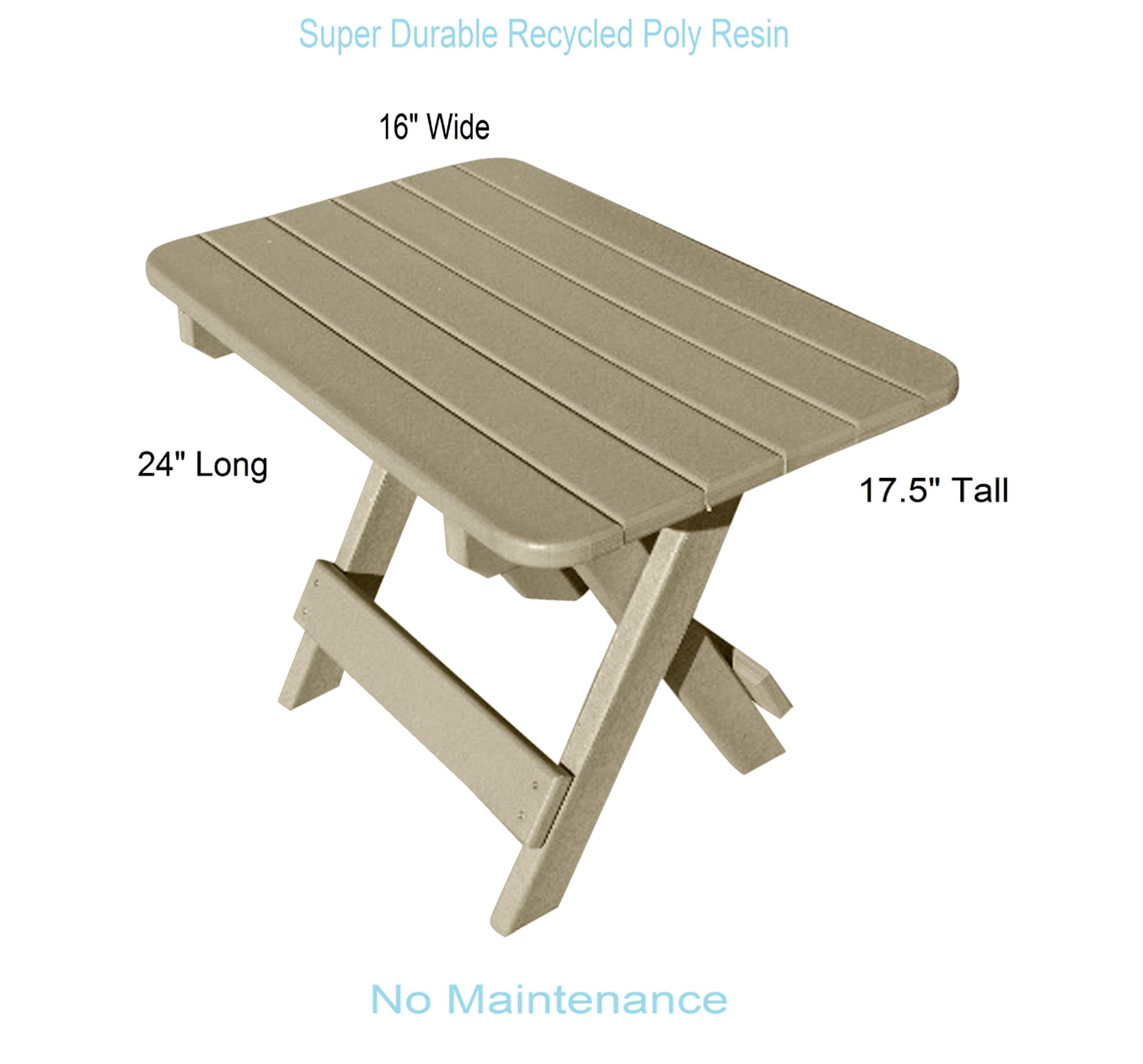 Phat Tommy Folding Outdoor Patio Side Table - Weather-Resistant Poly Adirondack Side Table for Patio, Deck, Balcony or Garden - Perfect for Outdoor Dining, Lounging and Entertaining (Weatherwood Finish)