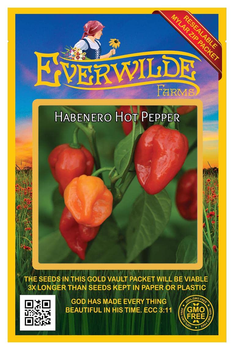 Everwilde Farms - 25 Habanero Hot Pepper Seeds - Gold Vault Seed Packet for Spicy Cooking, Home Gardening & DIY Hot Sauce Making