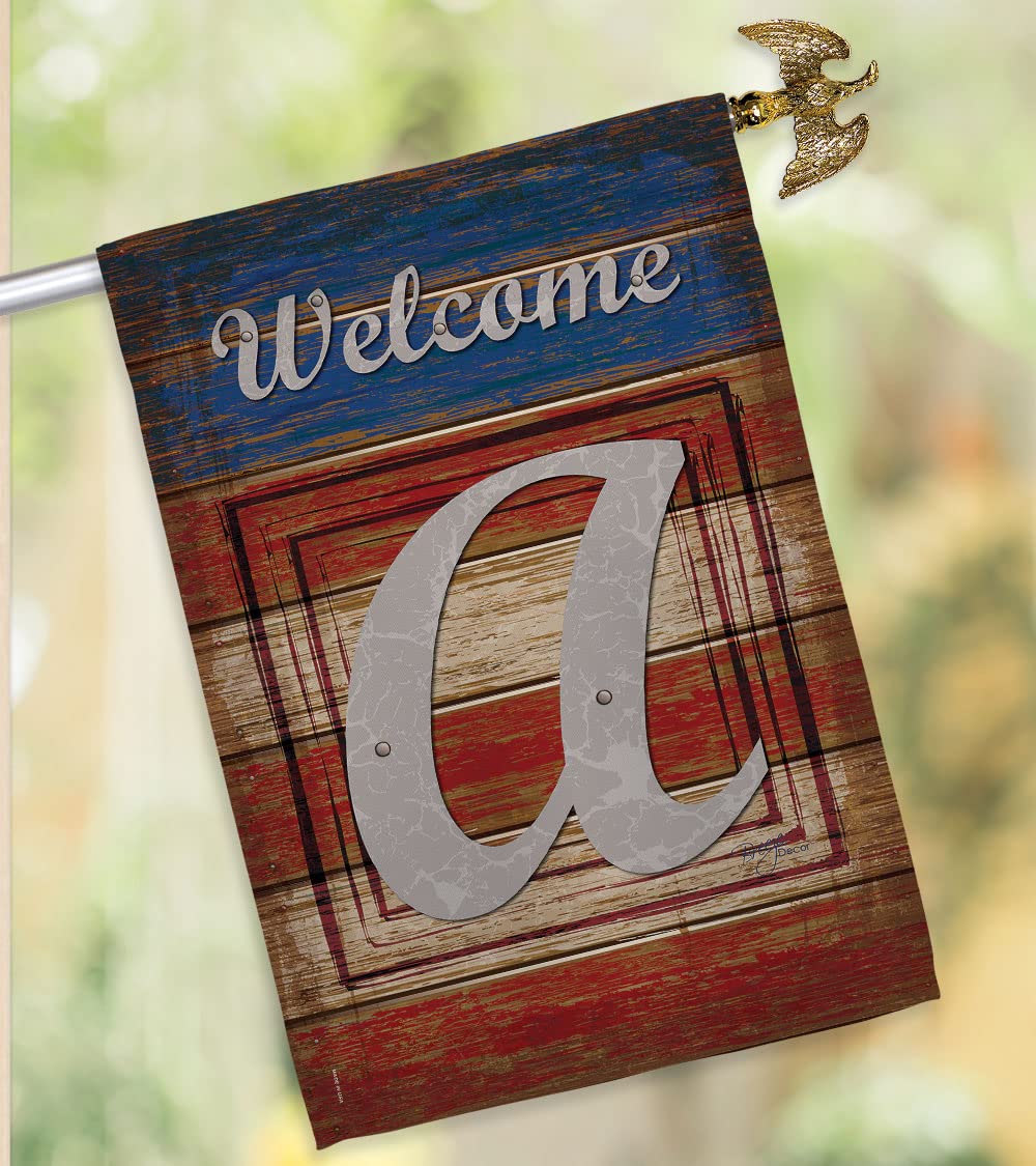 Patriotic Americana Initial House Flag Set - 28x40in w/Flagpole for Outdoor Decor