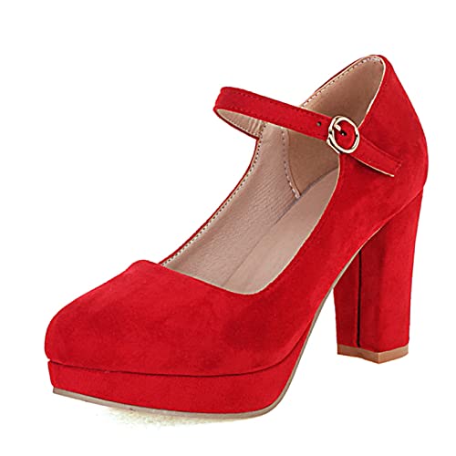 Women's Round Toe Block Heel Mary Jane Pumps - Comfortable Platform Dress Shoes for Work, Party & Wedding Occasions