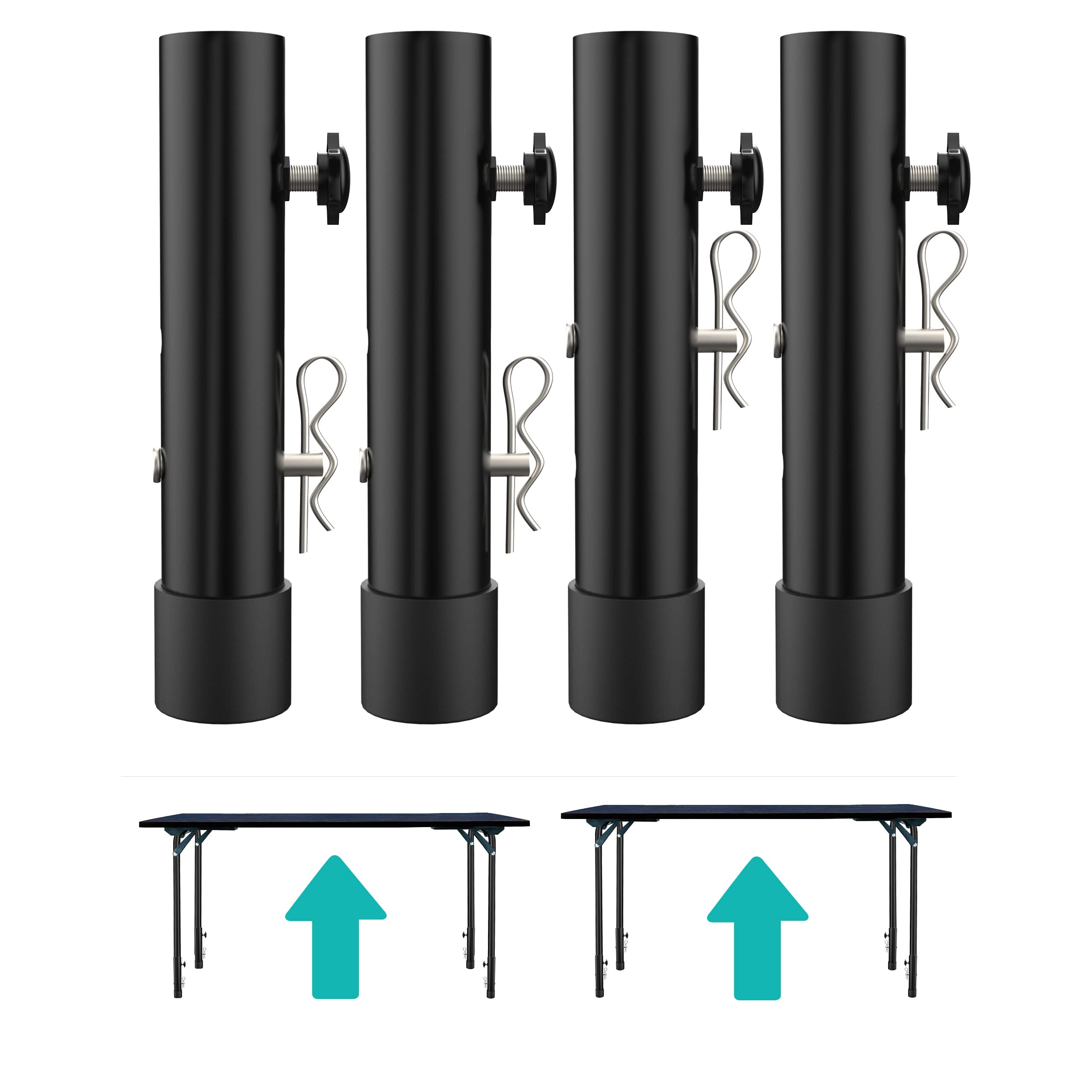 Heavy Duty Adjustable Table Leg Extenders for Folding Tables - 2 Level Height Extensions (4-Pack) | Straight/Bent Leg Design for Back Pain Relief | Perfect for Dining, Office Work & Crafting Tables