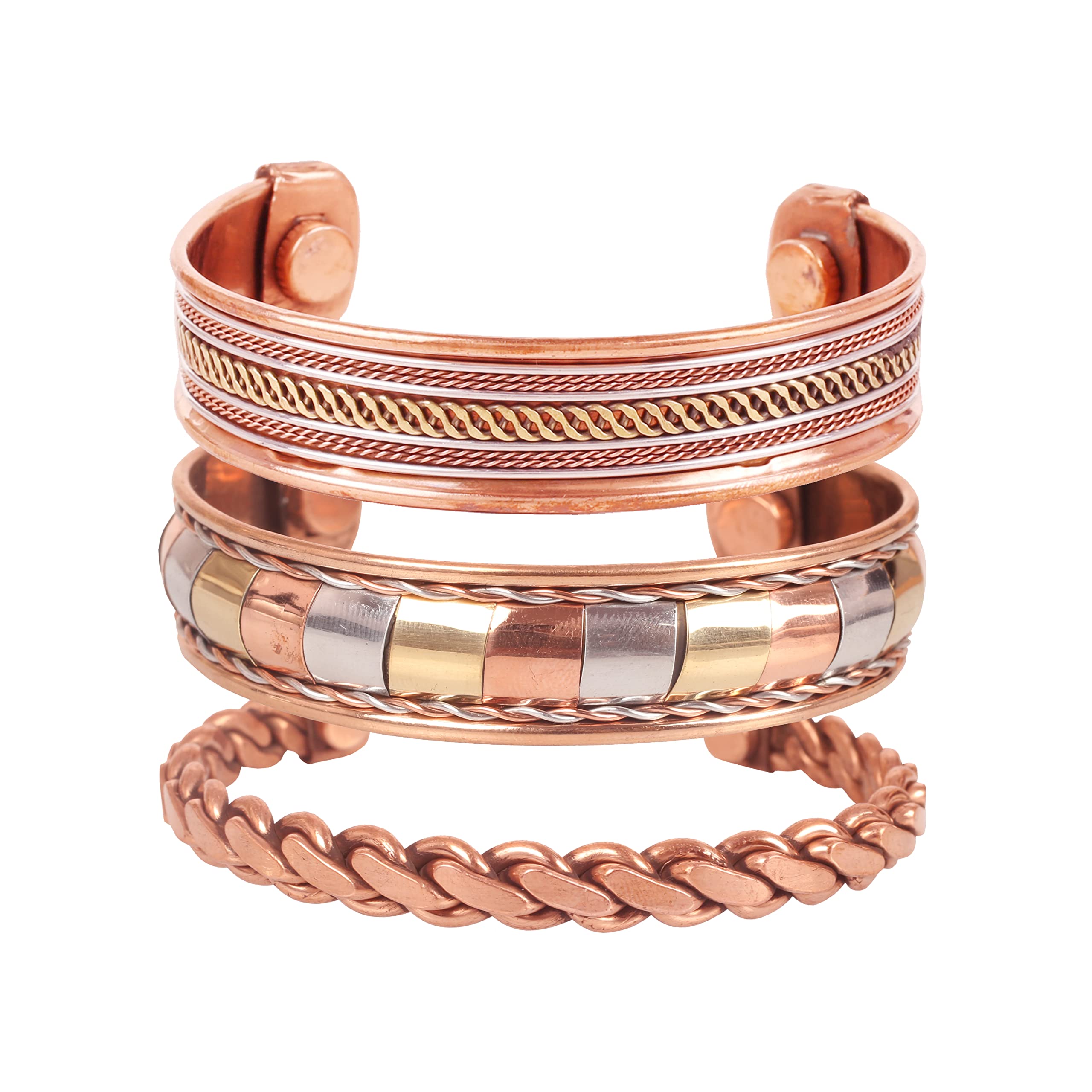 Authentic Tibetan Style Touchstone Copper Bracelet - Hand Forged Solid High Gauge Copper Cuff Jewelry for Men & Women - Multiple Design Options - Perfect for Yoga, Meditation & Spiritual Healing