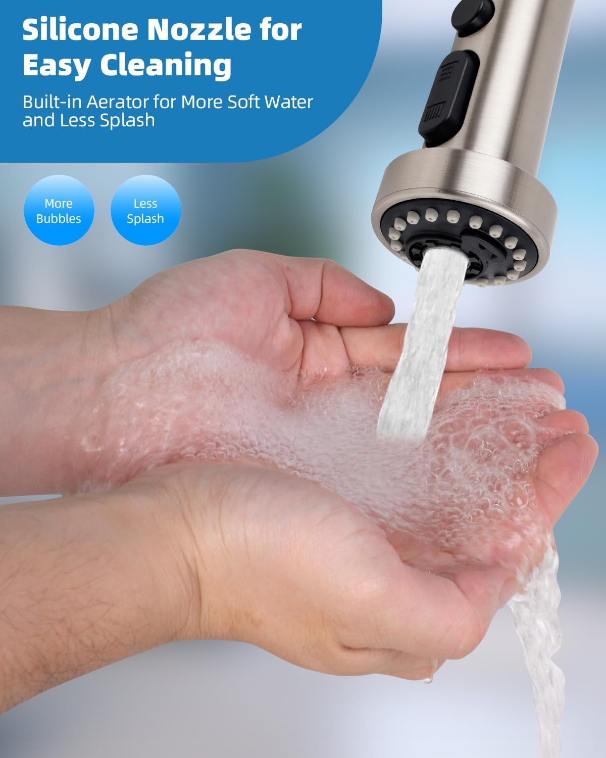 Hibbent Pull Down Kitchen Faucet Spray Head Replacement - 3 Function Sink Faucet Nozzle with 15 Universal Adapters - Fits Moen, Delta, Kohler, American Standard - Brushed Nickel Finish - Ideal for Kitchen Sink Upgrades & DIY Plumbing Repairs