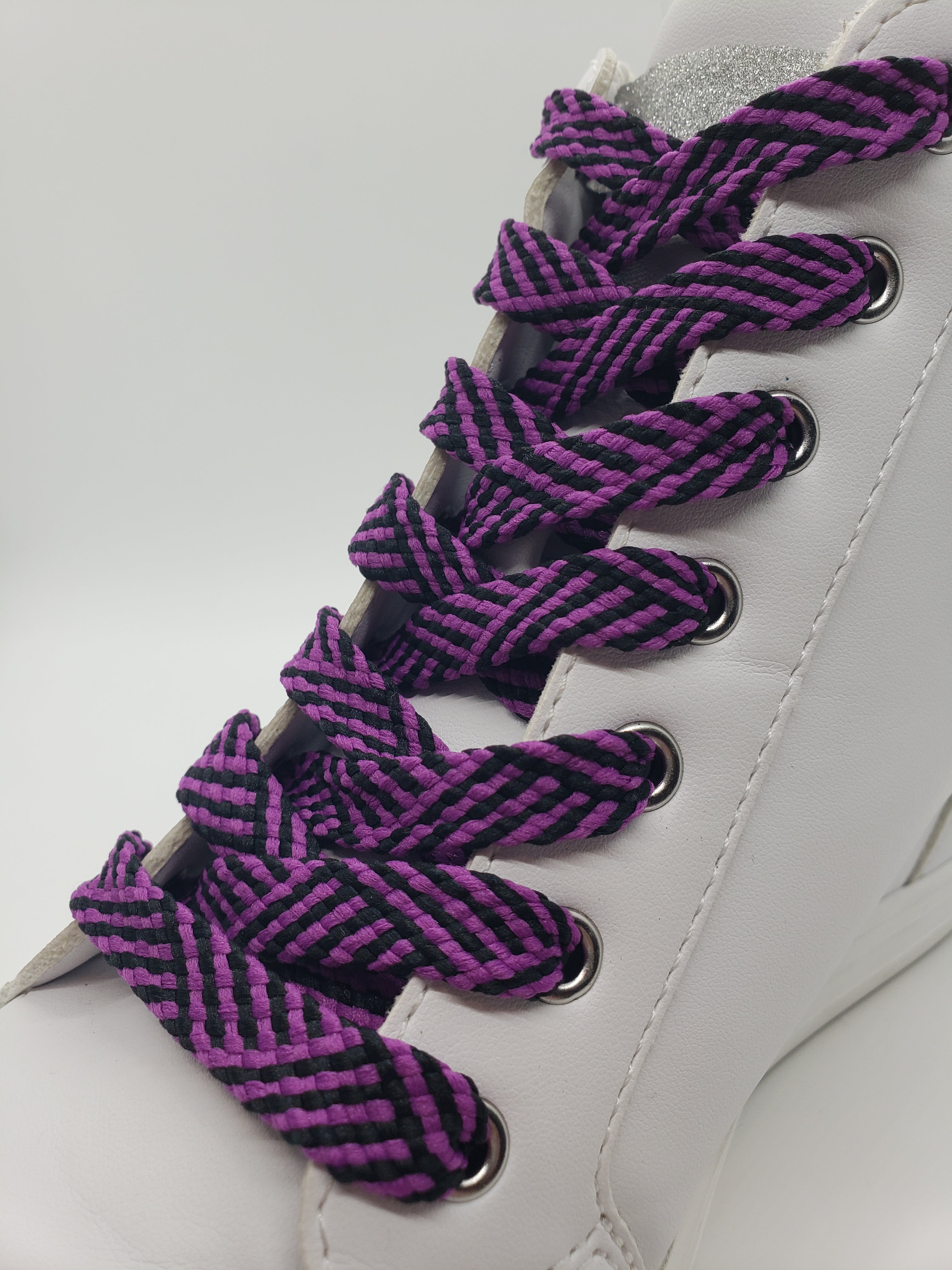 Premium Flat Herringbone Shoelaces - Purple & Black Dress Shoe Laces for Men & Women - Perfect for Oxfords, Loafers & Formal Shoes