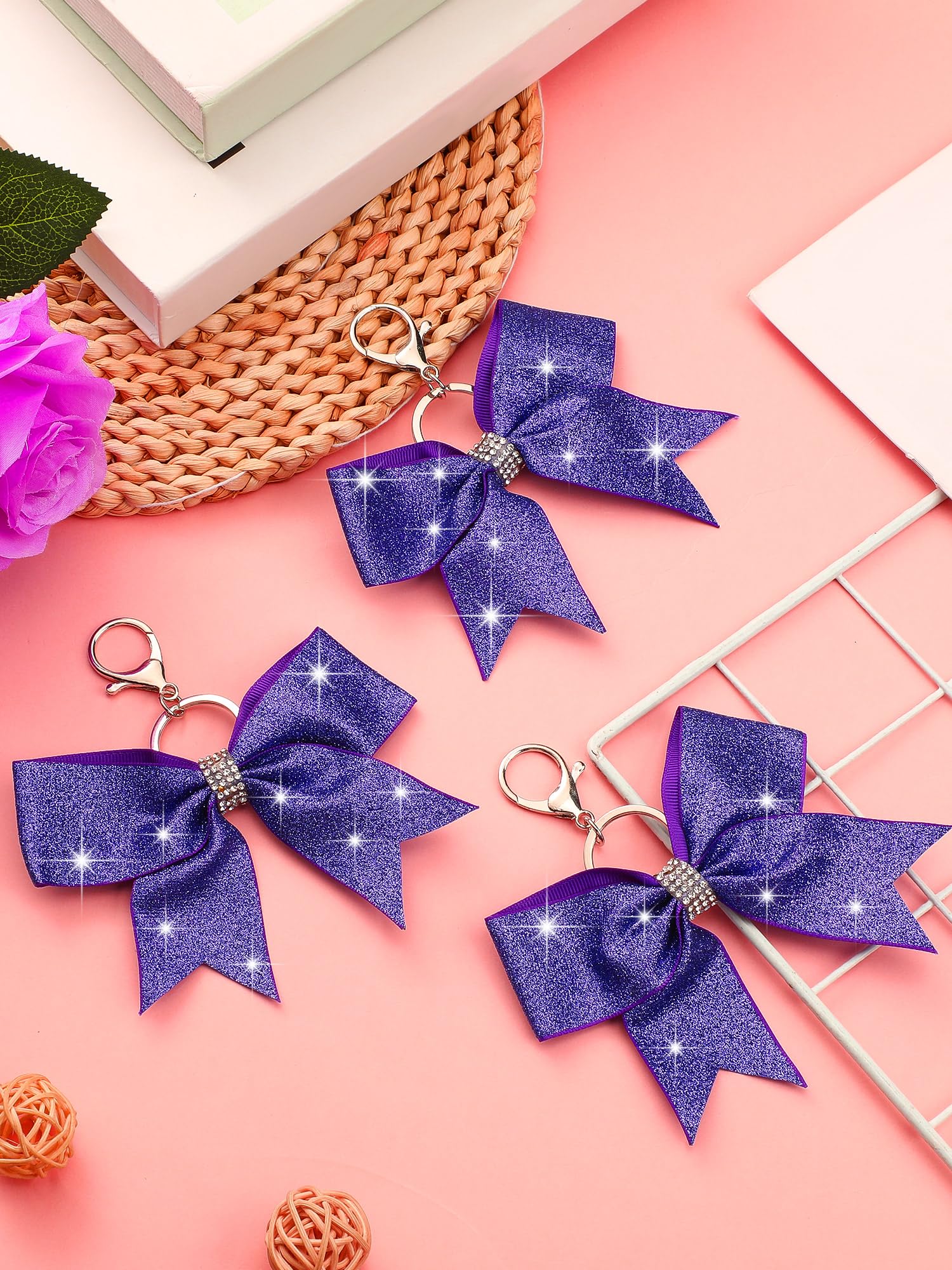 Sparkling Rhinestone Cheer Bow Keychain - Stylish Cheerleader Keyring for Teen Girls - Perfect for Cheerleading, Sports, and School Spirit Accessories - Great for Gifts, Backpacks, and Team Events