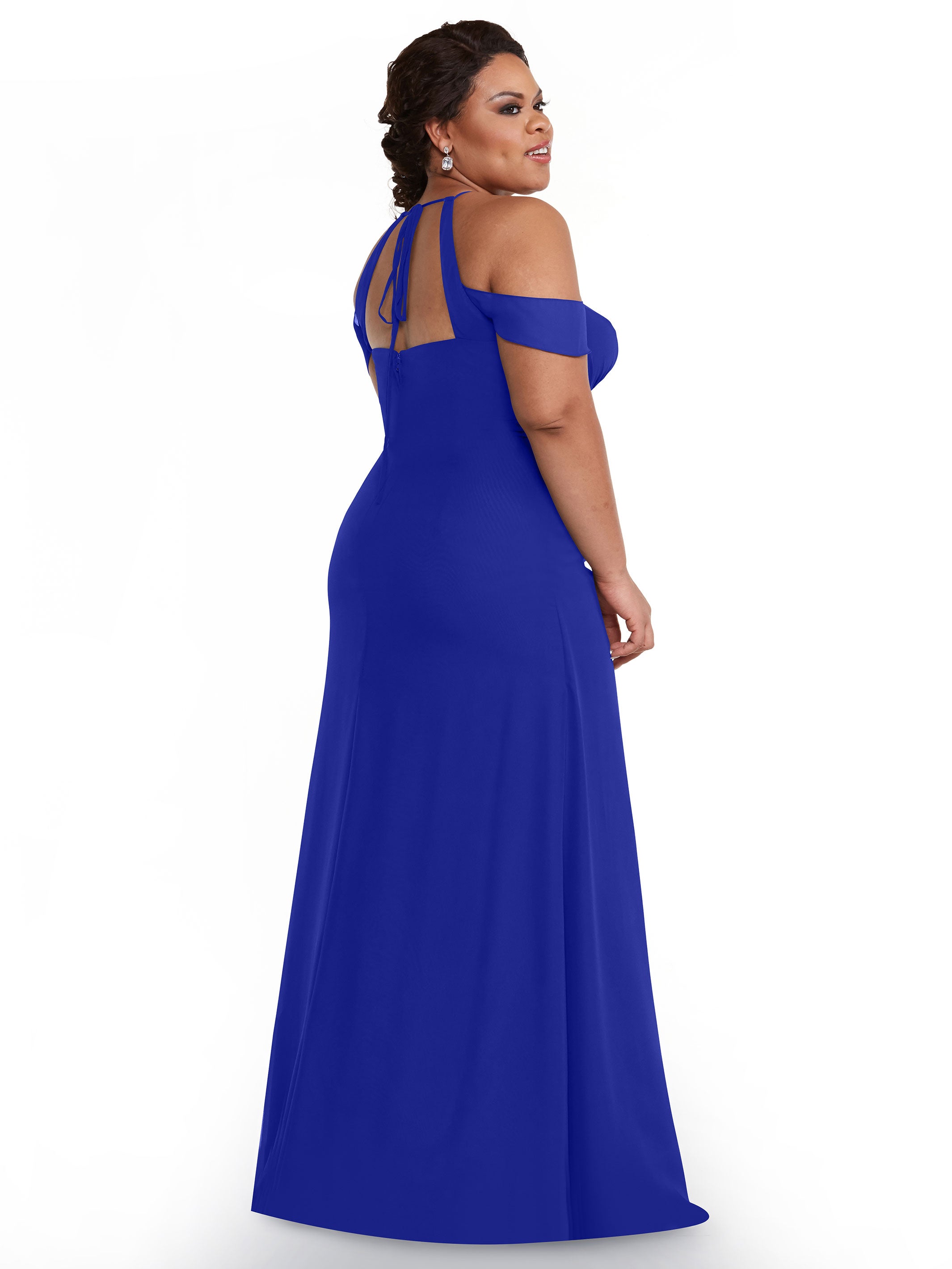 Elegant Off The Shoulder Chiffon Bridesmaid Dress with Halter Neckline - Perfect for Weddings, Formal Events & Special Occasions