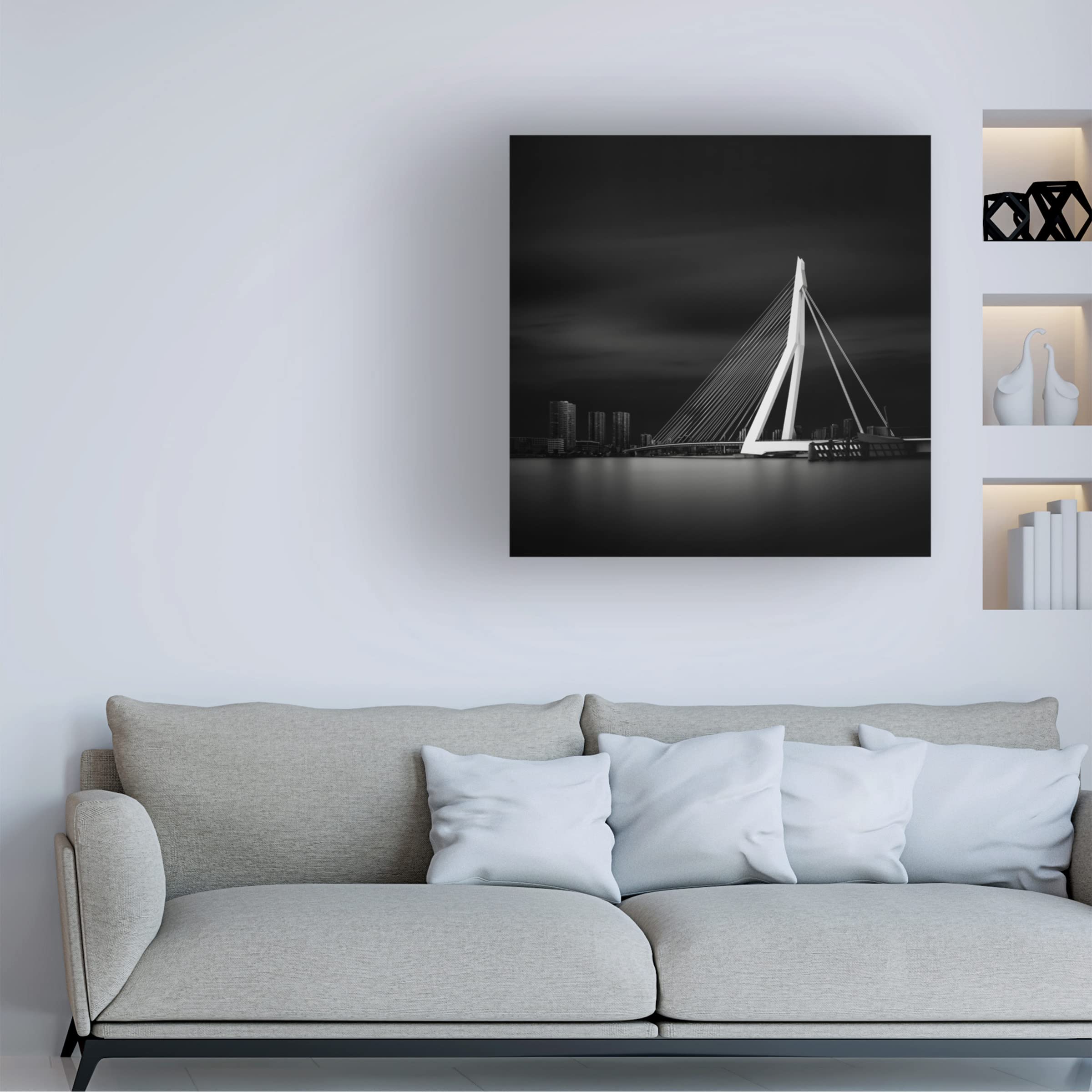 Trademark Fine Art 'Erasmusbrug' Canvas Art Print by Haggard - Modern Bridge Painting for Living Room, Office & Home Decor
