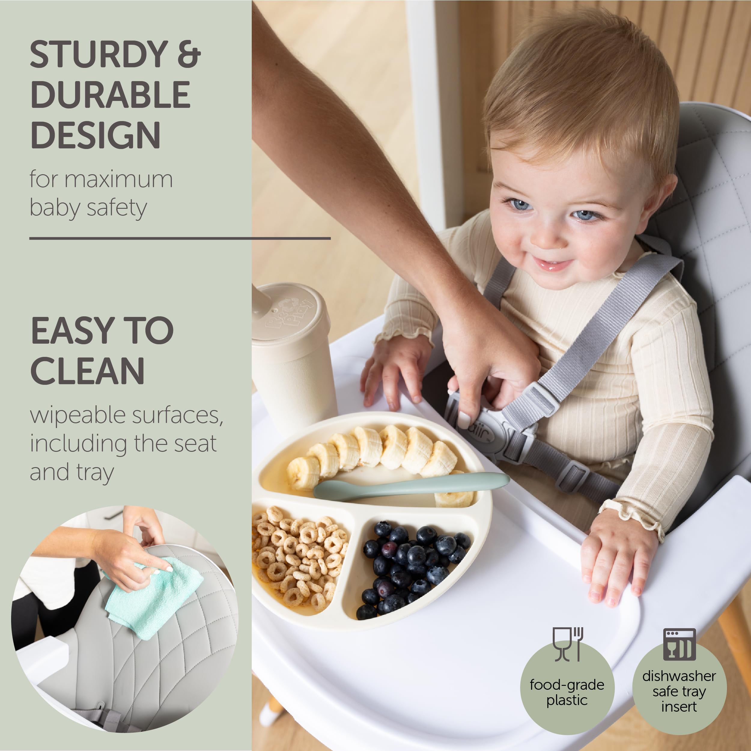 KoolaBaby Convertible Wooden High Chair for Babies & Toddlers - Adjustable Height, Dishwasher Safe Tray - Wooden Feeding & Dining Chair Converts to Booster Seat - Perfect for Home, Kitchen & Restaurant Use