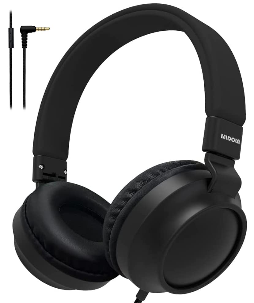 MIDOLA Kids Headphones Wired Over Ear - Foldable Noise Cancelling Stereo Headset with Built-in Mic, 3.5mm AUX Jack for Boys & Girls - Perfect for School, Travel, Gaming, Online Classes, iPad, Laptop & Smartphone Use (Black)