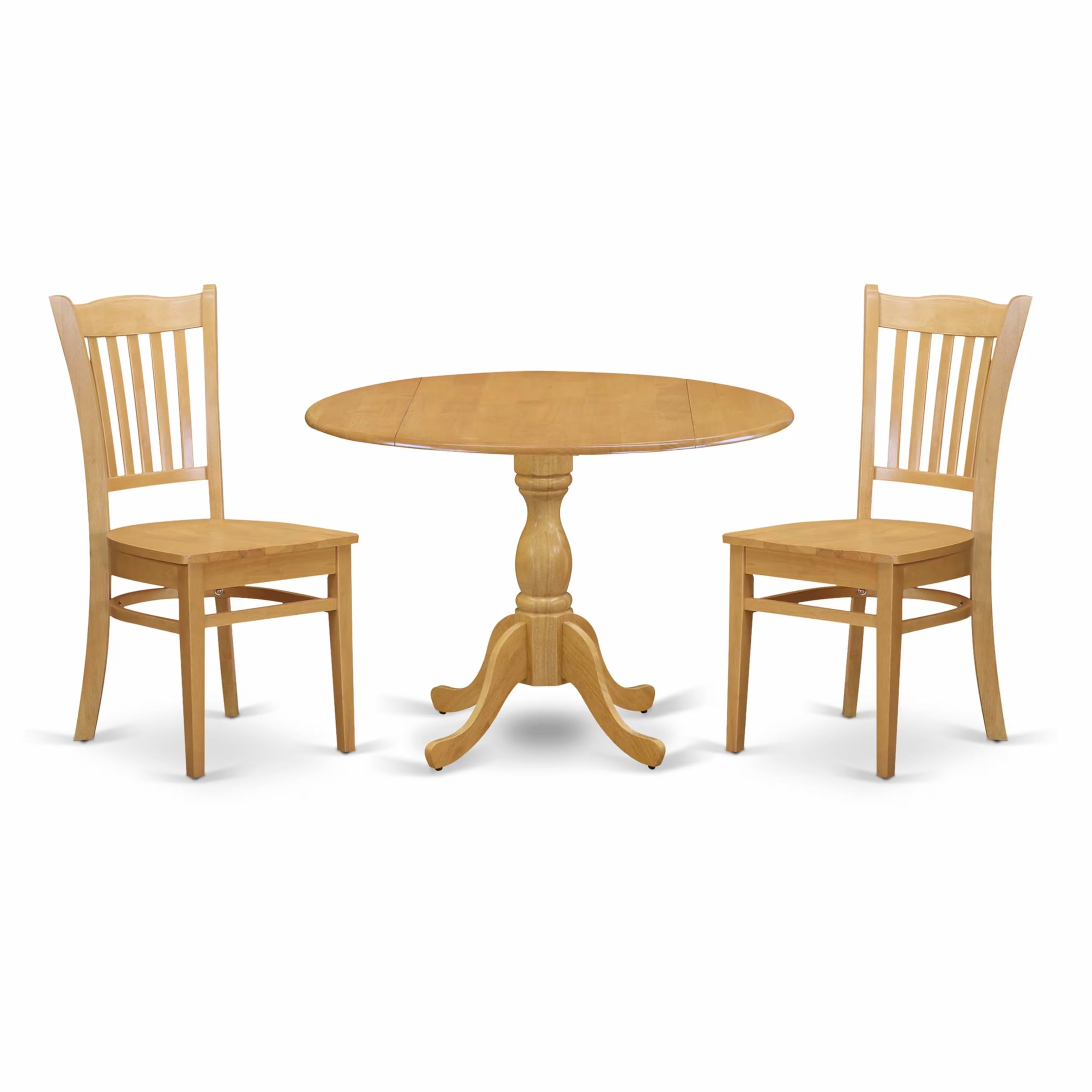 Modern 3-Piece Dining Table Set with Round Drop-Leaf Table & 2 Chairs - 42x42 Inch Solid Oak - East West Furniture DMGR3-OAK-W - Perfect for Small Kitchens, Breakfast Nooks & Compact Dining Spaces