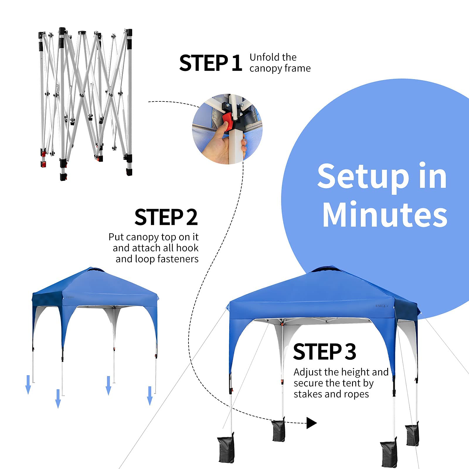Tangkula 6.6x6.6 FT Outdoor Pop-Up Canopy Tent - Adjustable Height Commercial Instant Shelter with Carry Bag & 4 Weight Bags - Waterproof Sun Shade for Camping, Beach, Picnic, Backyard Parties (Blue)