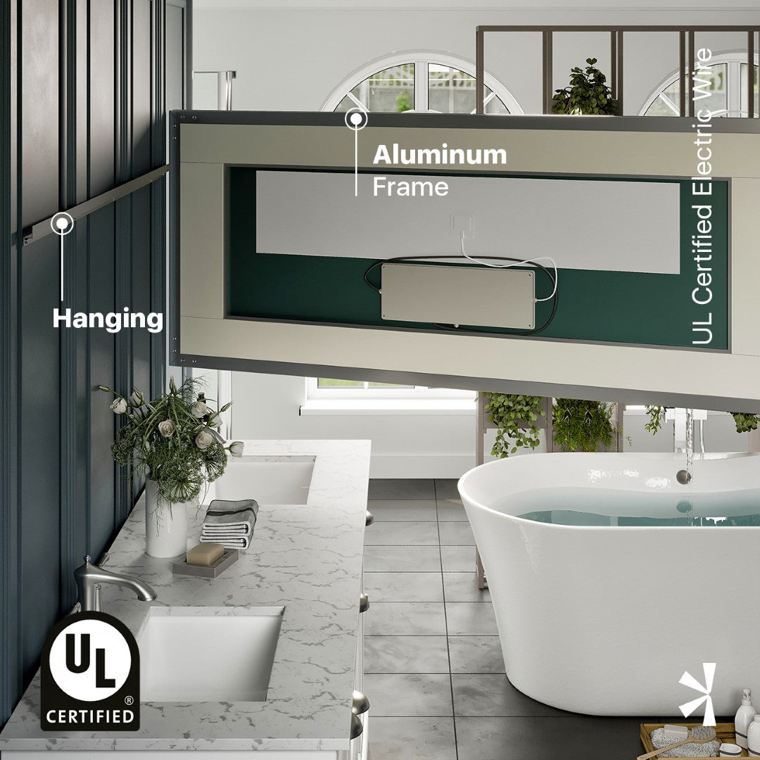 Eviva Illuminate 60 x 30 Inch Rectangular Bathroom Mirror - Chrome Aluminum Framed Wall Mirror for Modern Home Decor, Vanity, Bedroom & Entryway