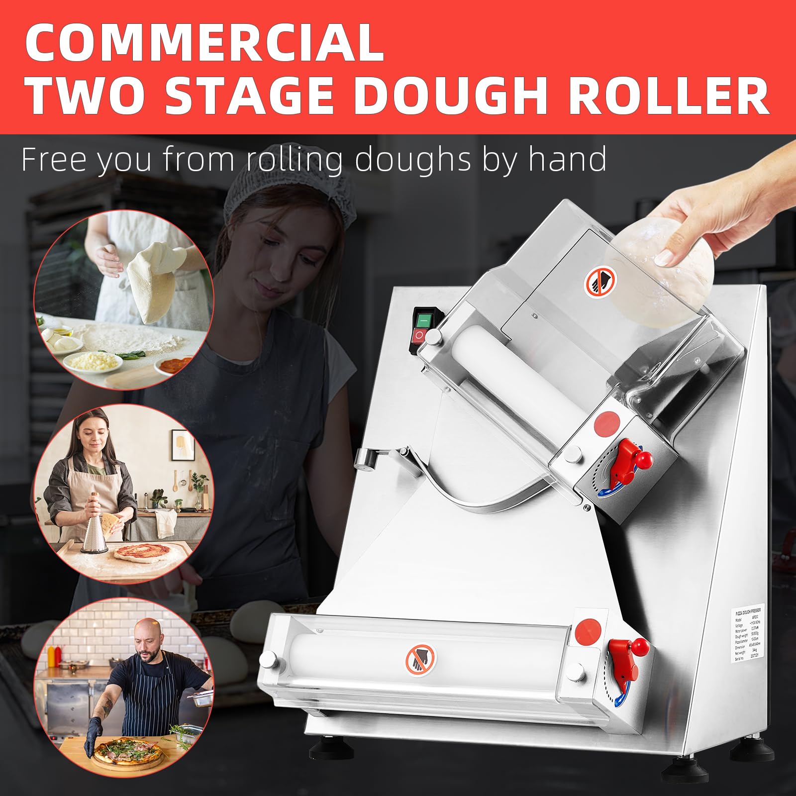 Towallmark 370W Electric Pizza Dough Roller Machine - 12