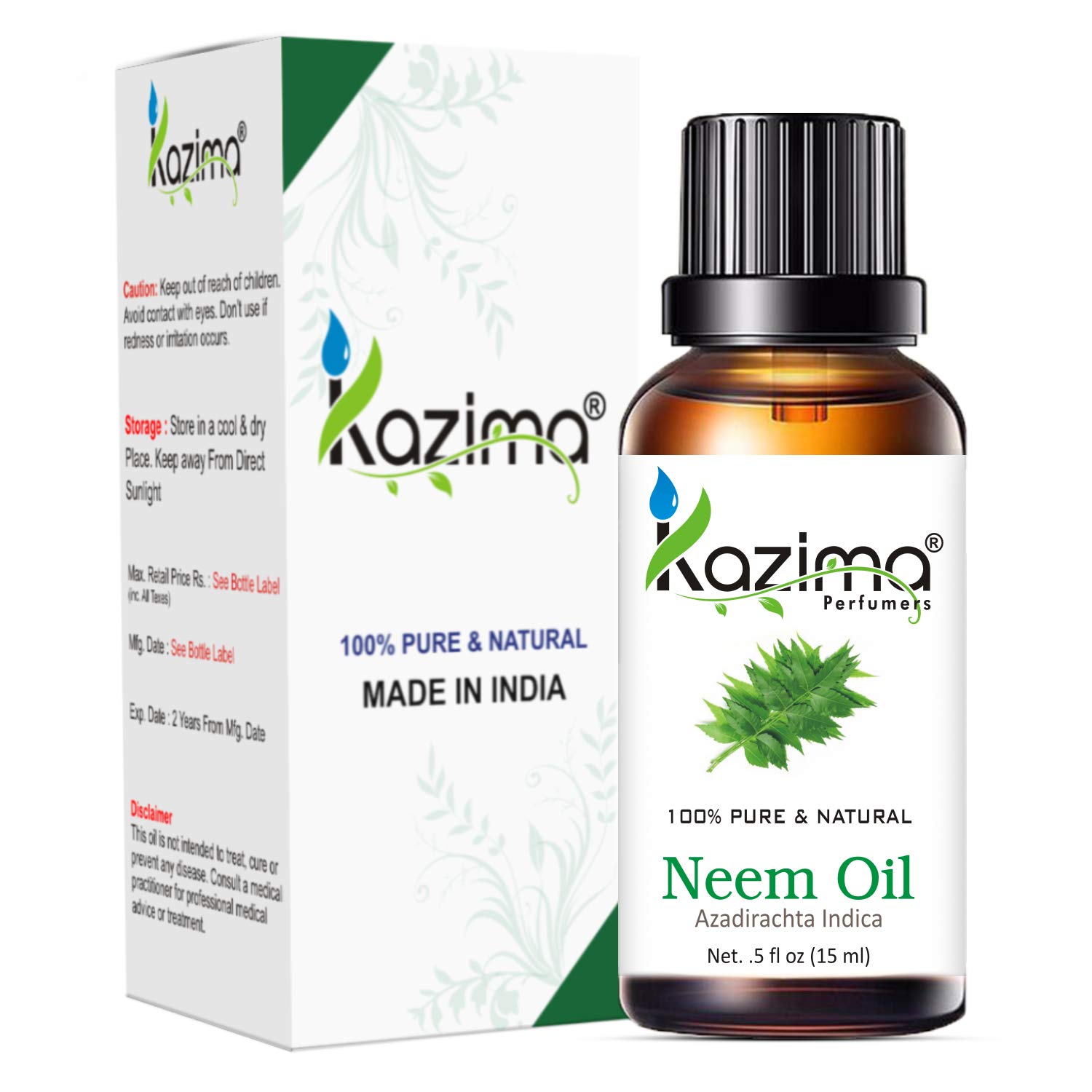 KAZIMA Neem Carrier Oil & Rosemary Essential Oil Combo - 100% Pure Natural for Acne, Scars, Wrinkles, Hair Growth, Muscle & Joint Relief (15ml Each) - Perfect for Aromatherapy, Massage & DIY Skincare