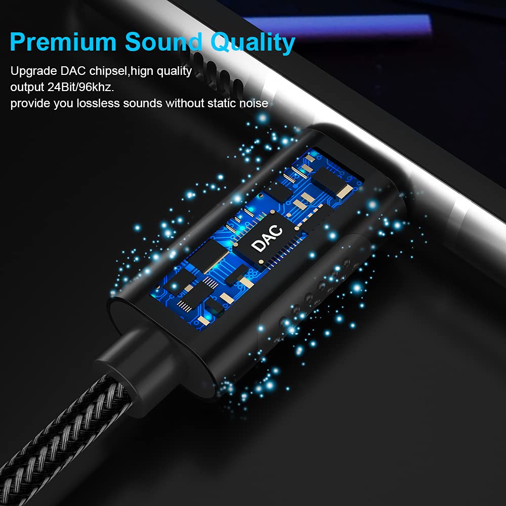 USB C to 3.5mm Headphone Adapter - Compatible with Samsung Galaxy S22/S21/S20/Z Flip 3/Note 20, iPad Mini/Air/Pro, OnePlus 9/8T & Google Pixel 6/5 - Hi-Fi Audio Dongle for Music, Gaming & Calls