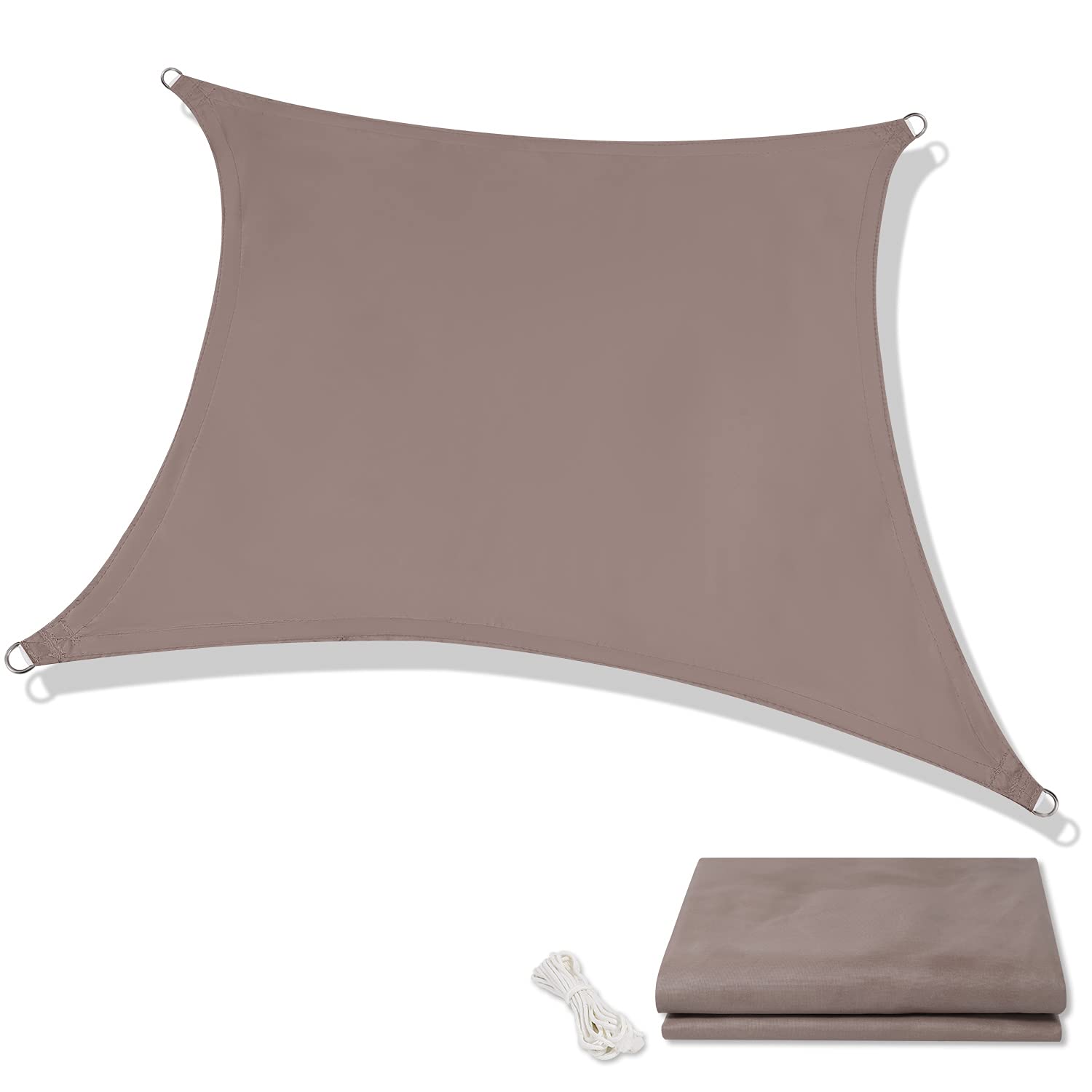 13'x13' Rectangle Khaki UV Block Waterproof Shade Sail - Sun Canopy for Backyard, Patio, Garden & Pool - Customizable Outdoor Sun Protection for Relaxation & Entertainment