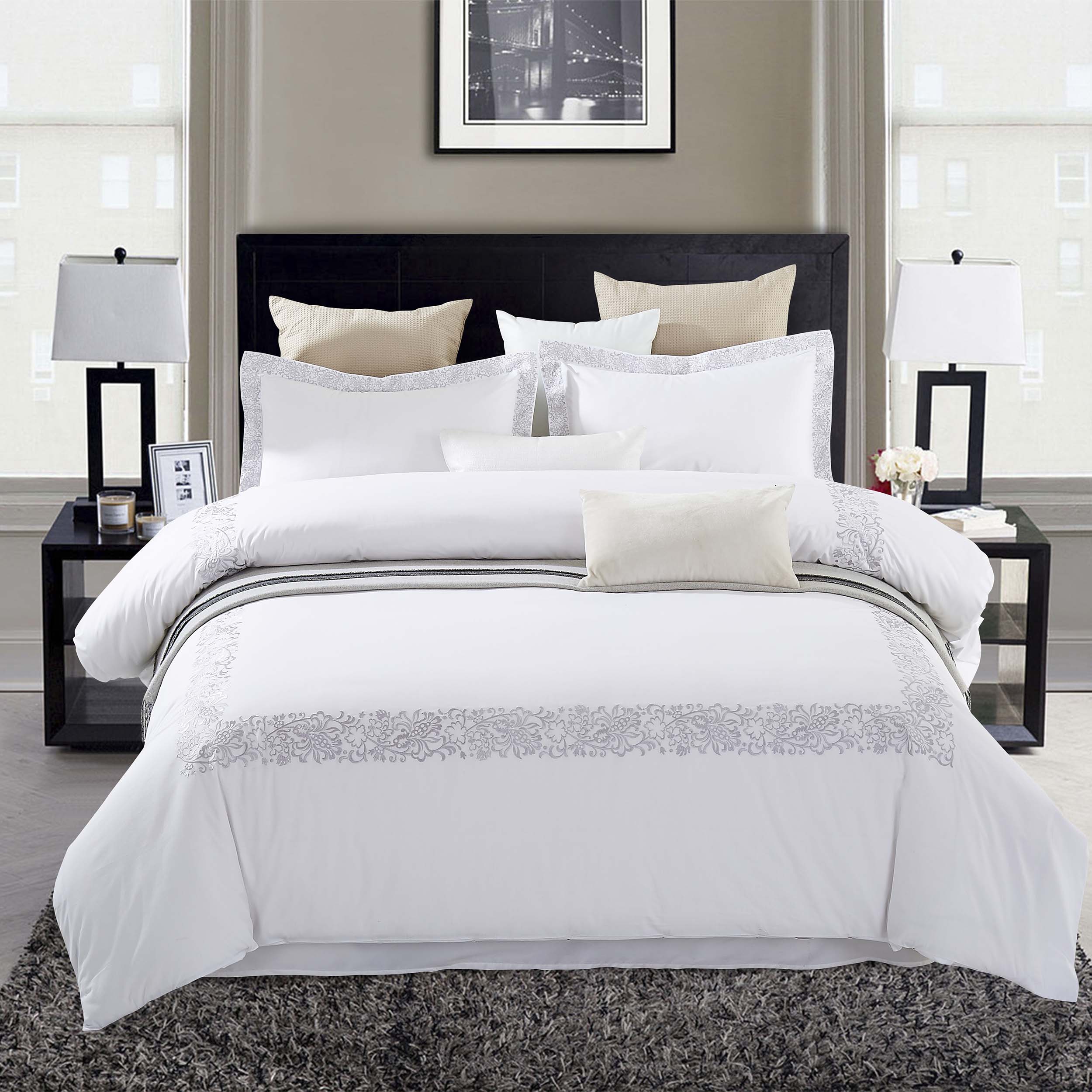 Moonlawn Cotton Floral Embroidered Duvet Cover Set - Queen Size 3-Piece Bedding Set with Pillowcases, Soft & Breathable for All Seasons - Perfect for Master Bedroom, Guest Room & Cozy Home Decor
