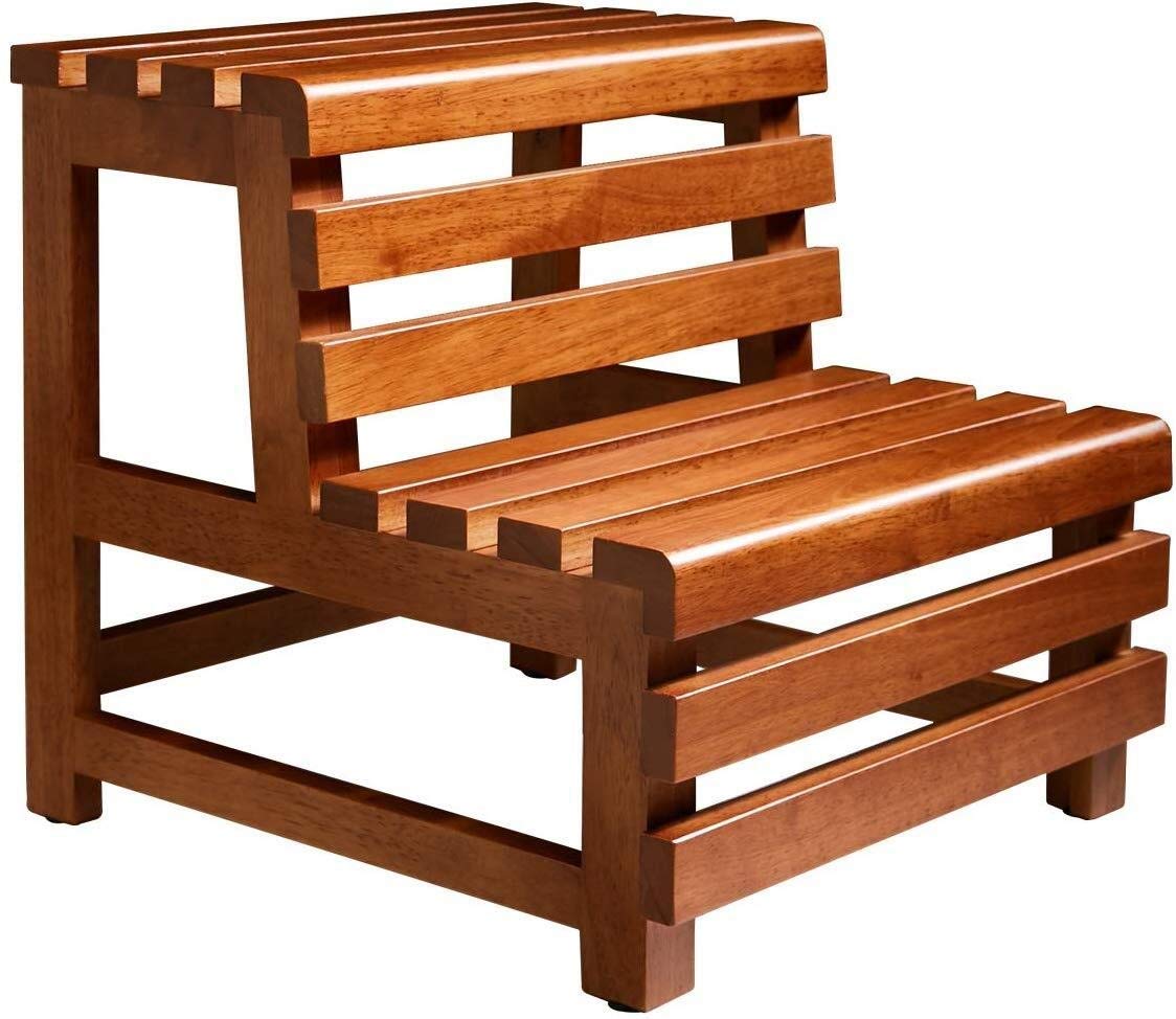 XHALERY 2-Step Stool/Step Ladder Chair - Solid Wood Shower Stool with Non-Slip Wide Bath Step - Waterproof Shower Bench for Bathroom, Kitchen & Kids (Height: 8 Inches)