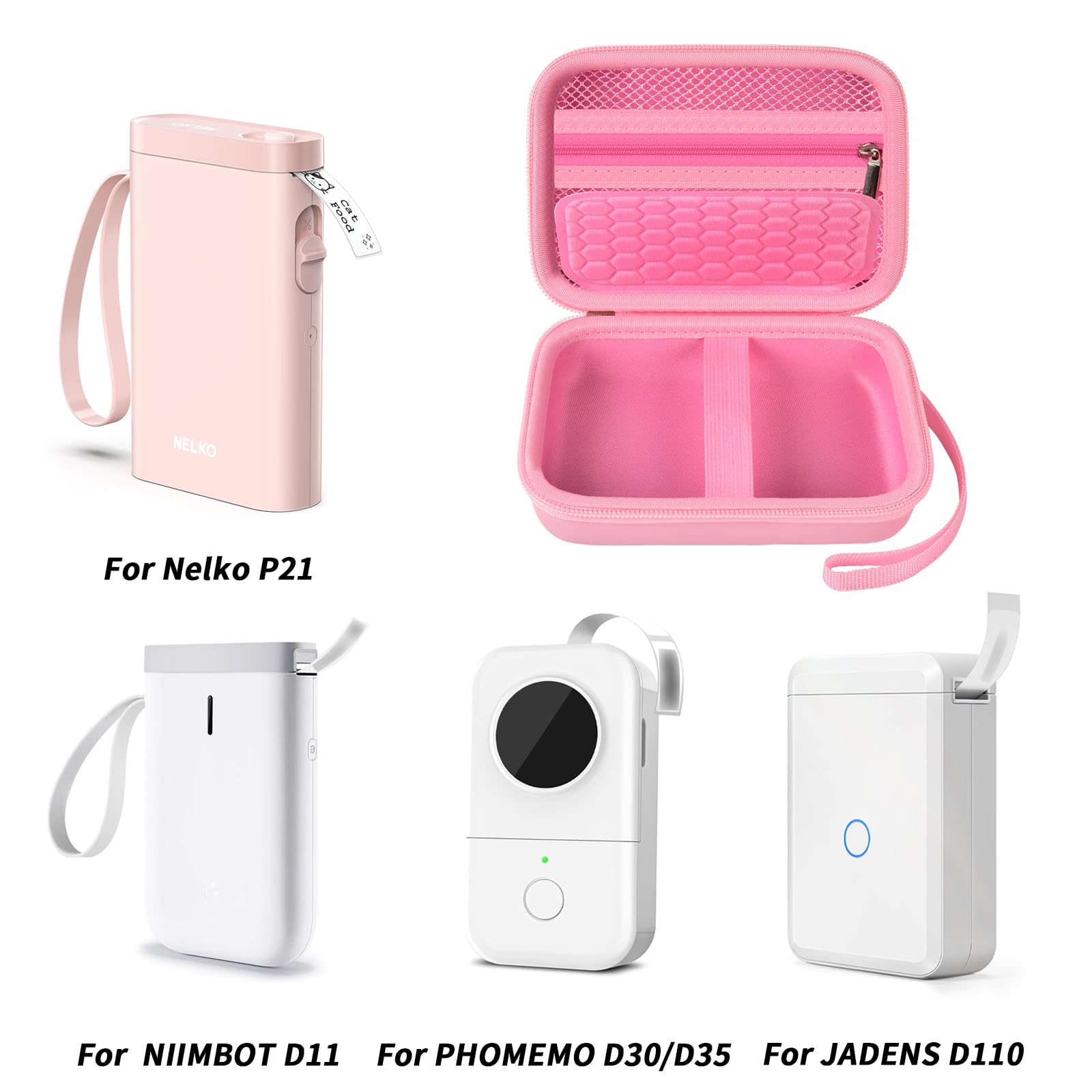 Compatible Case for Nelko P21, Phomemo D30 D35, JADENS D11 & SUPVAN Mini Label Maker - Label Maker Storage Organizer for Tapes & Accessories (Pink) - Perfect for Home, Office & Craft Organization