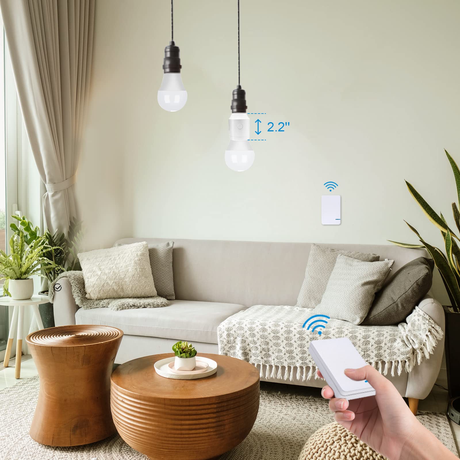 Thinkbee Wireless Remote Control Light Socket Kit - E26 E27 Bulb Base Holder, Screw-in Lamp Socket for Pull Chain Ceiling Lights (No Wiring Needed) - Perfect for Bedroom, Living Room & Staircase Lighting