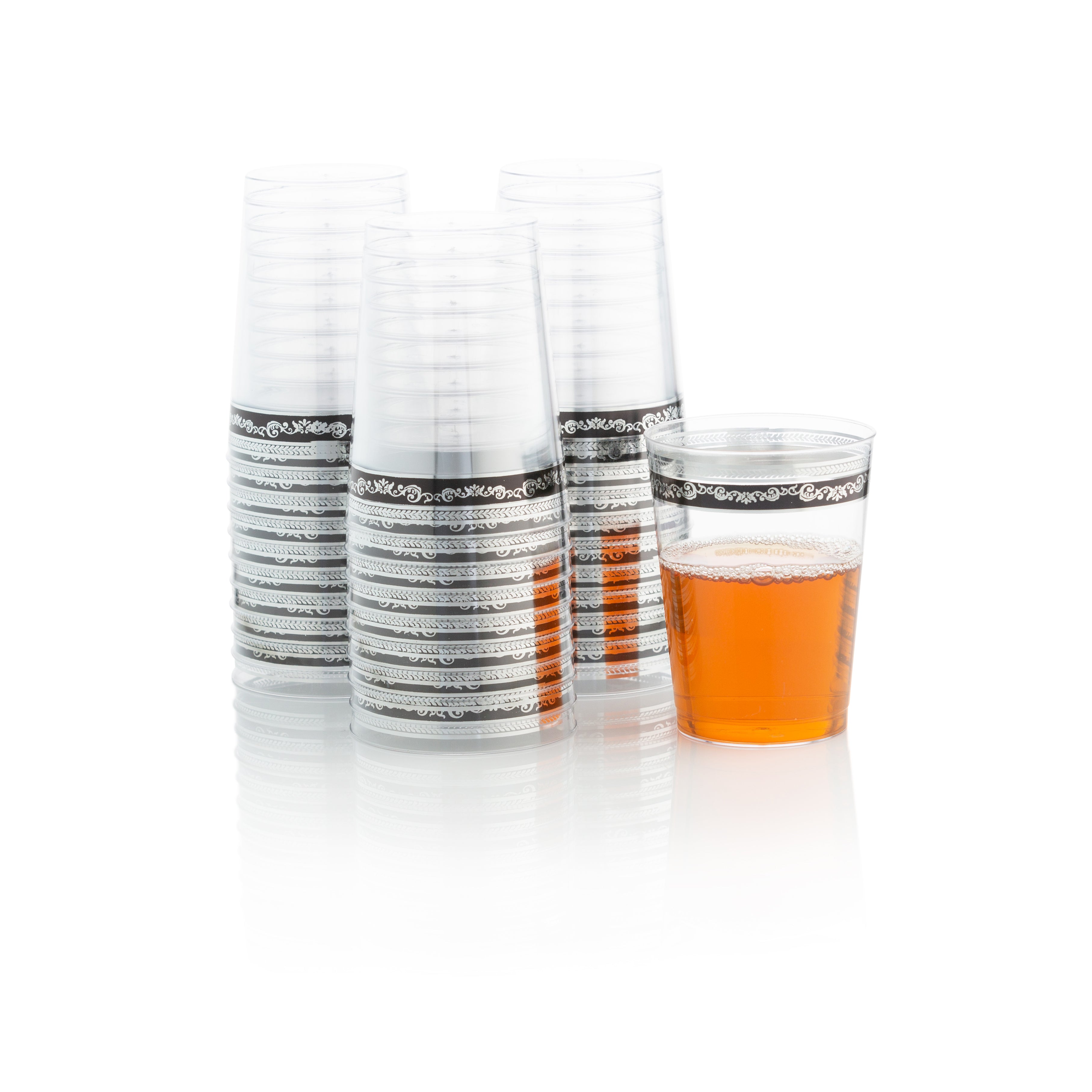 10 oz. Clear Plastic Cups with Black & Silver Rim - 10 Pack - Royal - Perfect for Parties, Weddings, and Home Entertaining